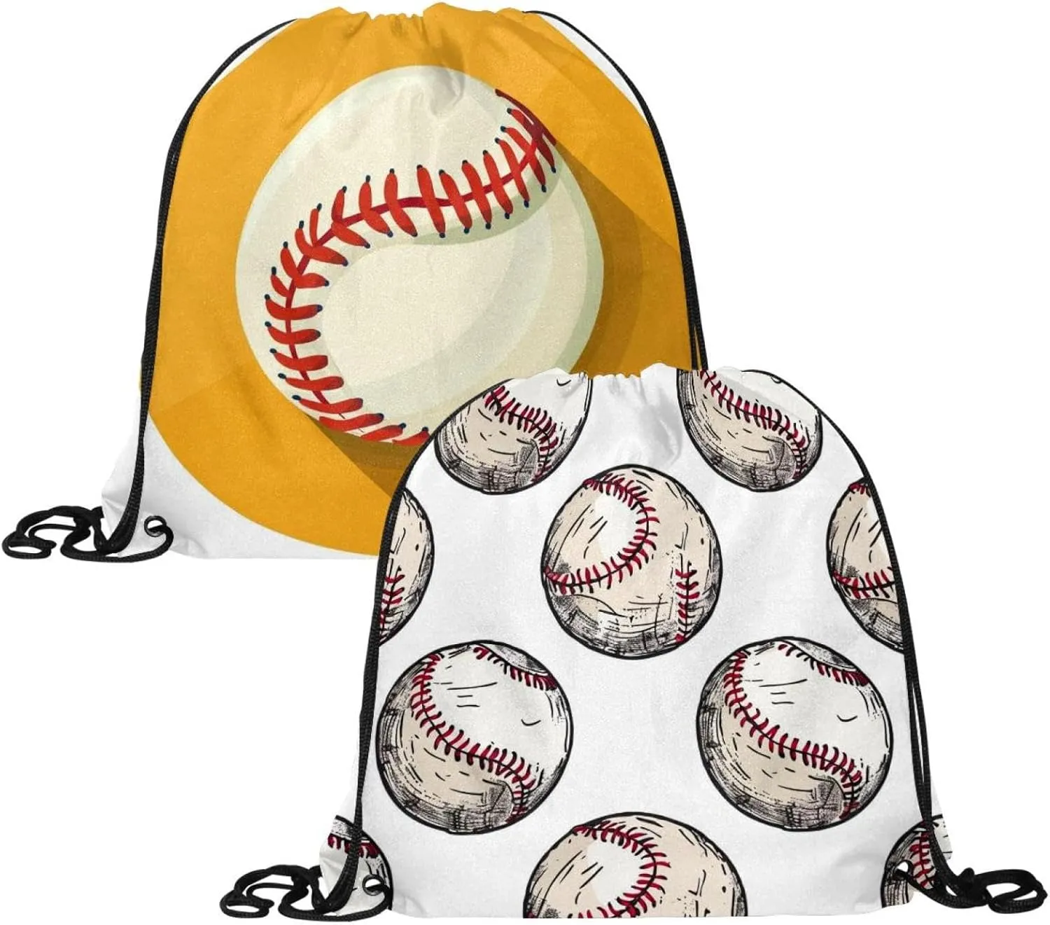 2 Pcs Baseball Ball Background Drawstring Backpack Drawstring Gym Bag Draw String Bag for Sports, Gym, Travel, Swimming, Beach