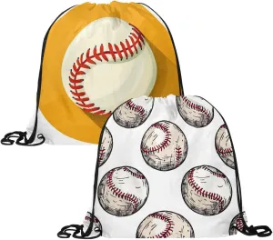 2 Pcs Baseball Ball Background Drawstring Backpack Drawstring Gym Bag Draw String Bag for Sports, Gym, Travel, Swimming, Beach