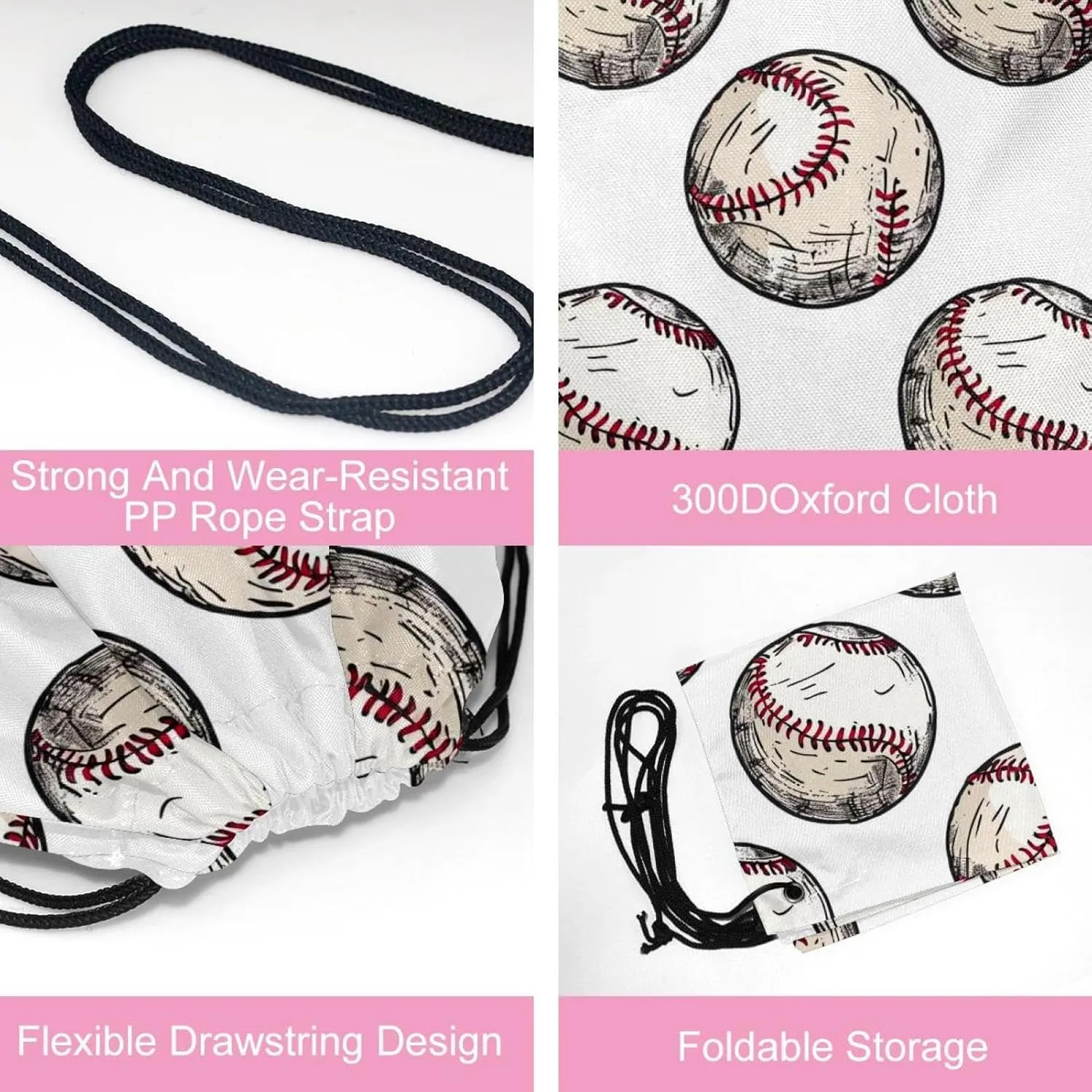 2 Pcs Baseball Ball Background Drawstring Backpack Drawstring Gym Bag Draw String Bag for Sports, Gym, Travel, Swimming, Beach