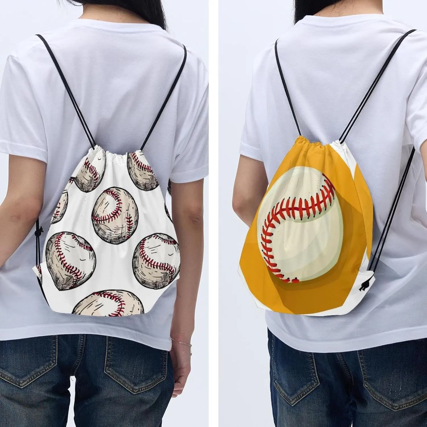 2 Pcs Baseball Ball Background Drawstring Backpack Drawstring Gym Bag Draw String Bag for Sports, Gym, Travel, Swimming, Beach