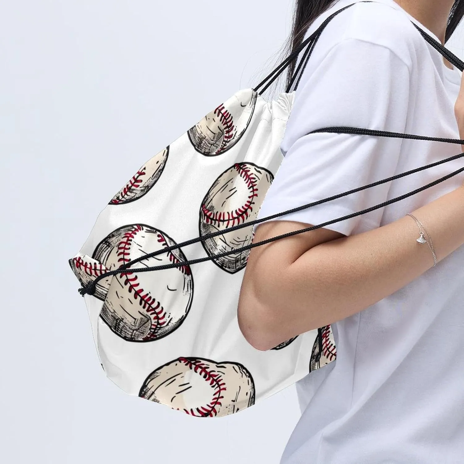 2 Pcs Baseball Ball Background Drawstring Backpack Drawstring Gym Bag Draw String Bag for Sports, Gym, Travel, Swimming, Beach