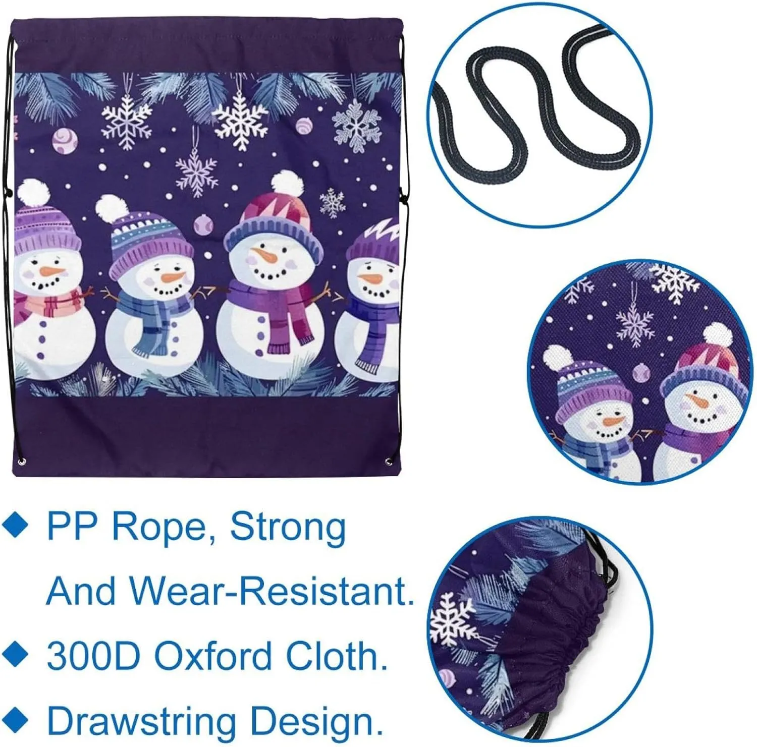 2 Pcs Cute Snowmen have fun in Winter Holidays 3 Drawstring Backpack String Bag Sports Sack pack Gym Sack Side Pocket for Men Women