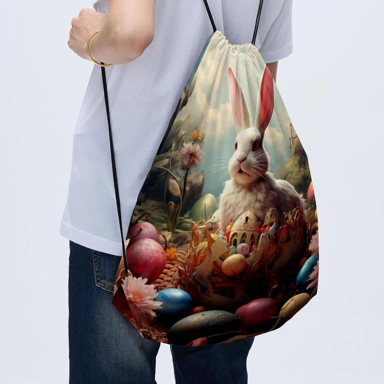 2 Pcs Easter Drawstring Backpack Bag Sport Gym Sack pack