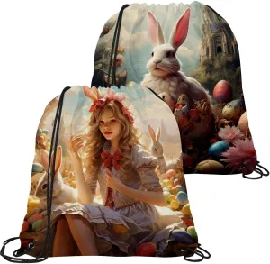 2 Pcs Easter Drawstring Backpack Bag Sport Gym Sack pack