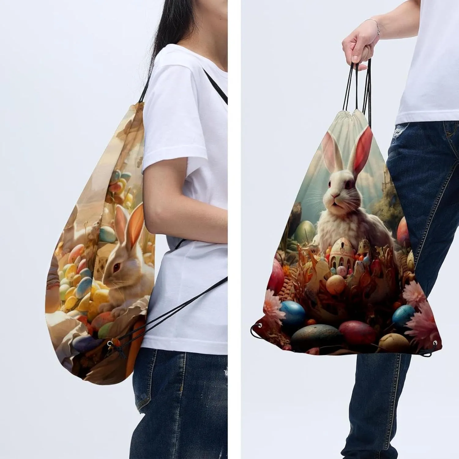 2 Pcs Easter Drawstring Backpack Bag Sport Gym Sack pack
