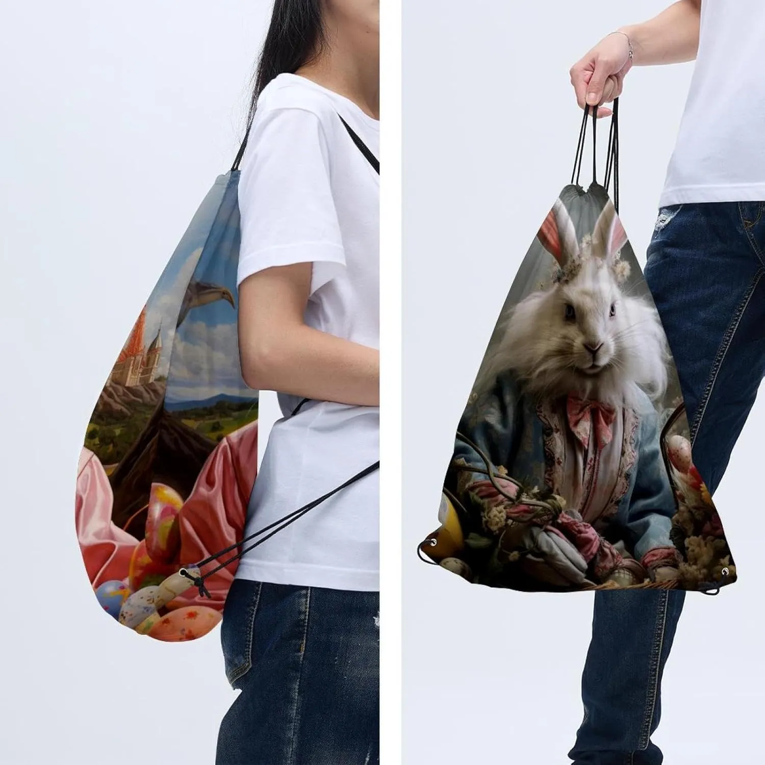 2 Pcs Easter Drawstring Backpack Drawstring Gym Bag Draw String Bag for Sports, Gym, Travel, Swimming, Beach
