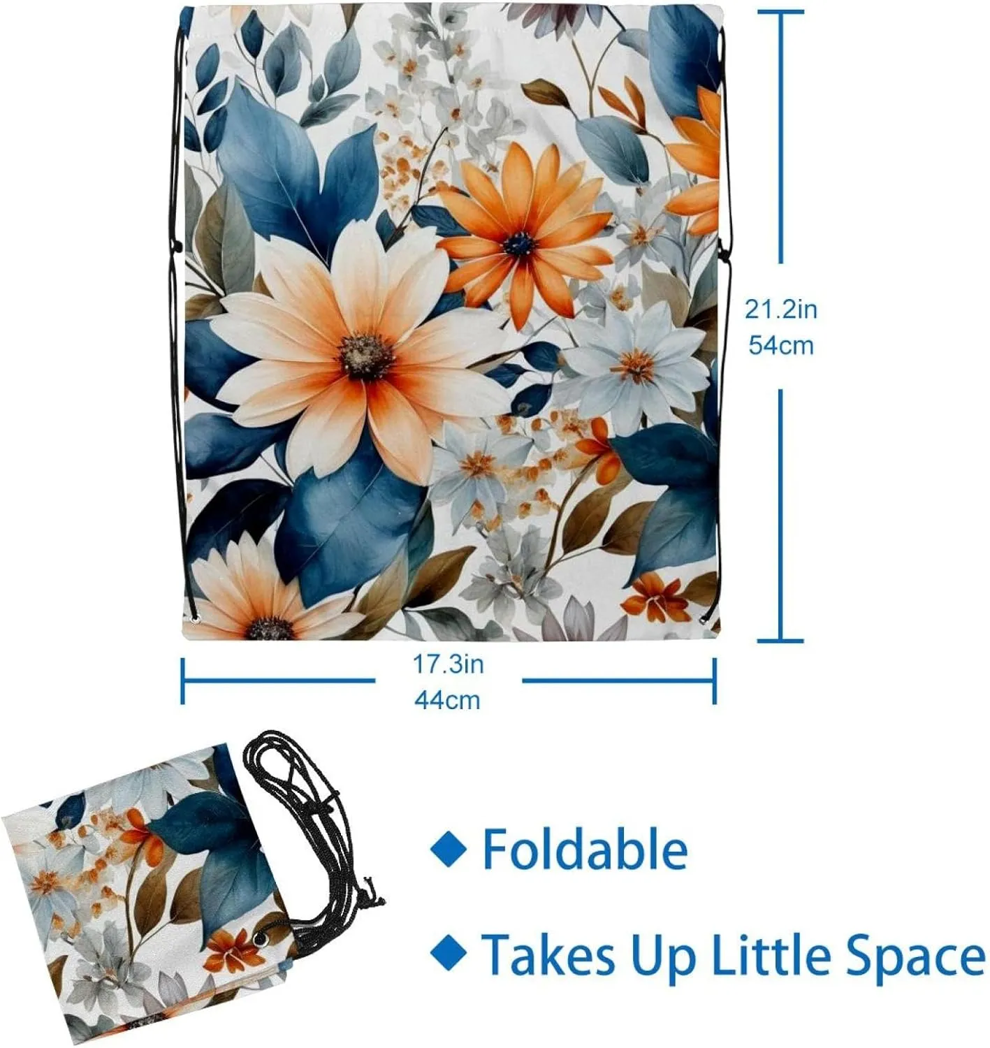 2 Pcs Flowers and Green Leaves Drawstring Backpack Sports Gym Sack pack String Bag for Women Men