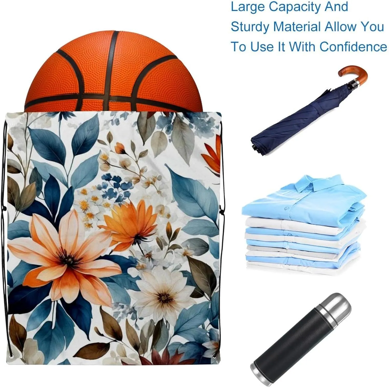 2 Pcs Flowers and Green Leaves Drawstring Backpack Sports Gym Sack pack String Bag for Women Men