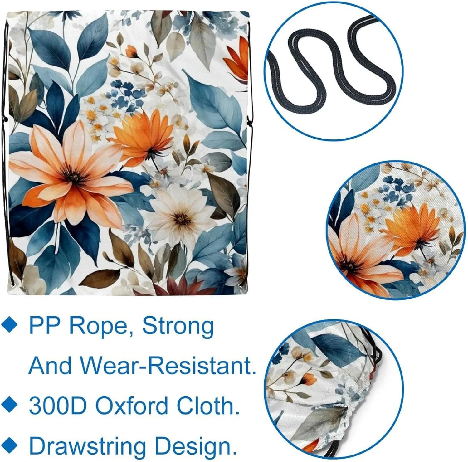 2 Pcs Flowers and Green Leaves Drawstring Backpack Sports Gym Sack pack String Bag for Women Men