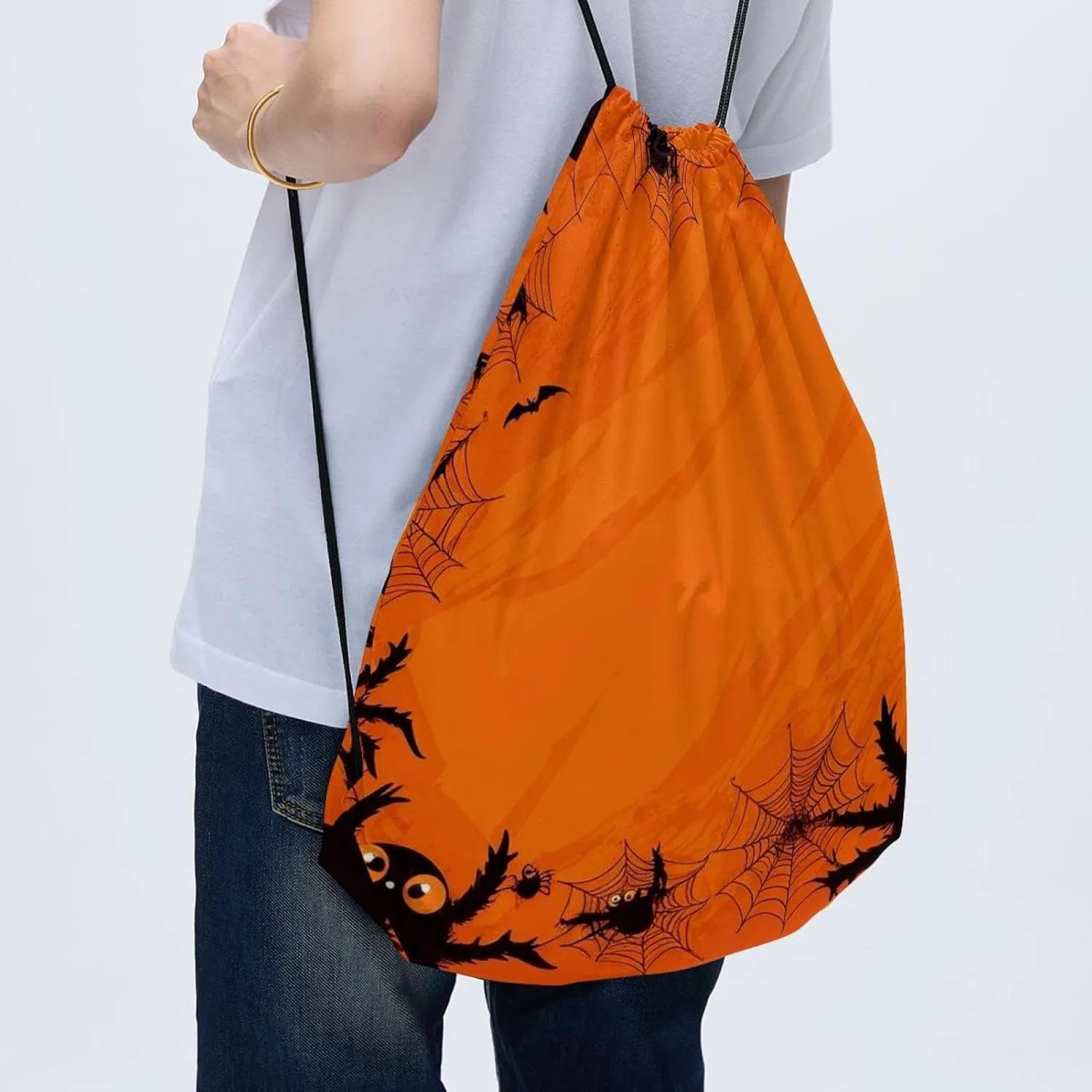 2 Pcs Halloween Cobweb and Spiders 1_195 Drawstring Backpack String Bag Sports Sack pack Gym Sack Side Pocket for Men Women