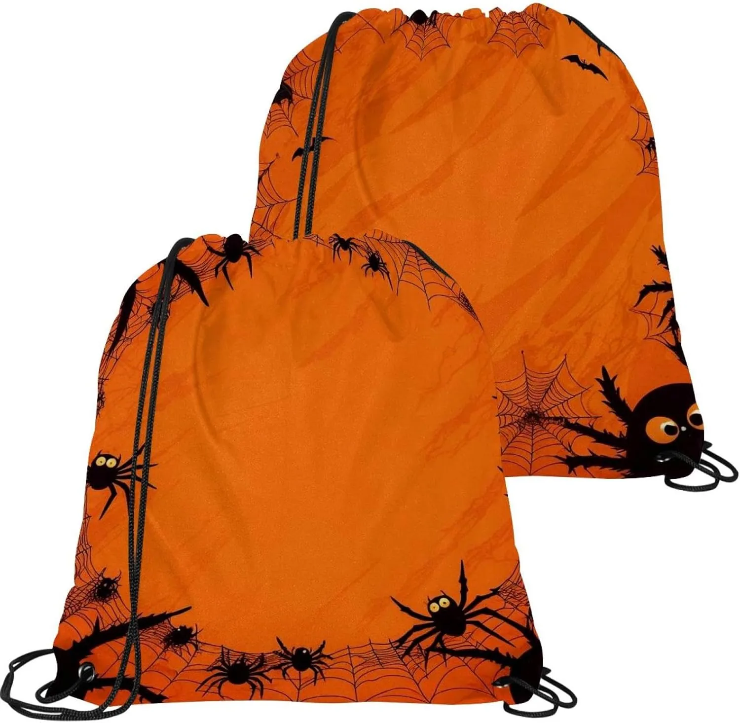 2 Pcs Halloween Cobweb and Spiders 1_195 Drawstring Backpack String Bag Sports Sack pack Gym Sack Side Pocket for Men Women