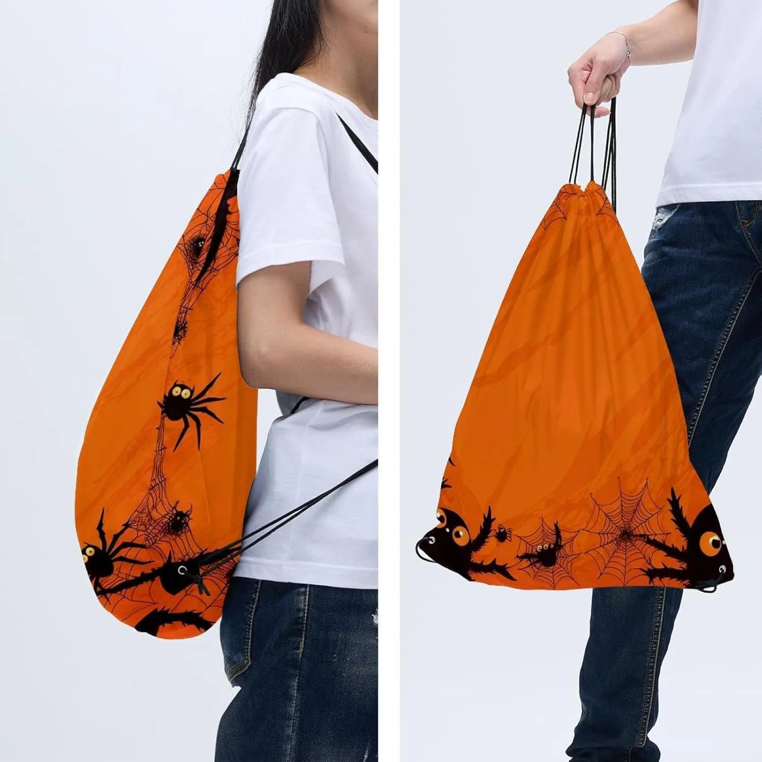 2 Pcs Halloween Cobweb and Spiders 1_195 Drawstring Backpack String Bag Sports Sack pack Gym Sack Side Pocket for Men Women