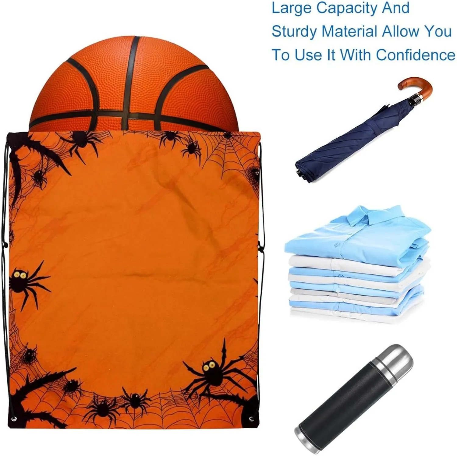 2 Pcs Halloween Cobweb and Spiders 1_195 Drawstring Backpack String Bag Sports Sack pack Gym Sack Side Pocket for Men Women