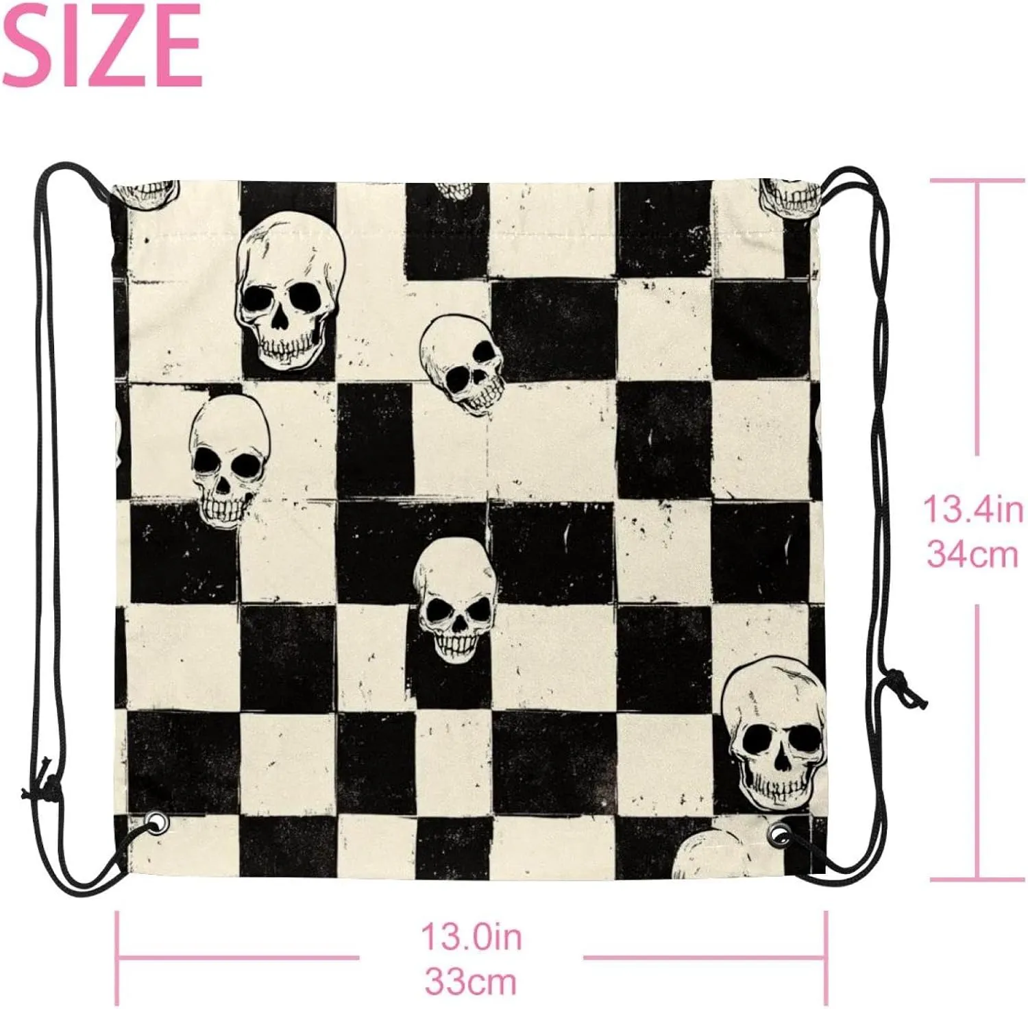 2 Pcs Halloween Skeleton Skull 2 Drawstring Backpack Sports Gym Sack pack String Bag for Women Men