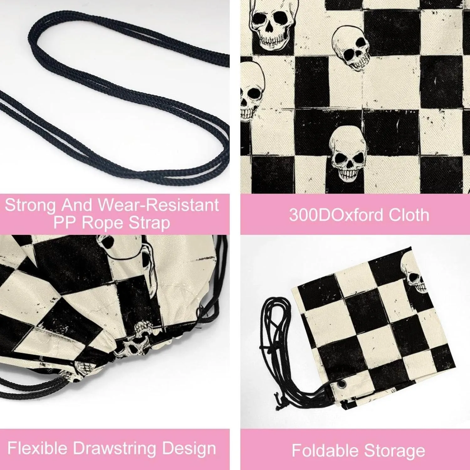 2 Pcs Halloween Skeleton Skull 2 Drawstring Backpack Sports Gym Sack pack String Bag for Women Men