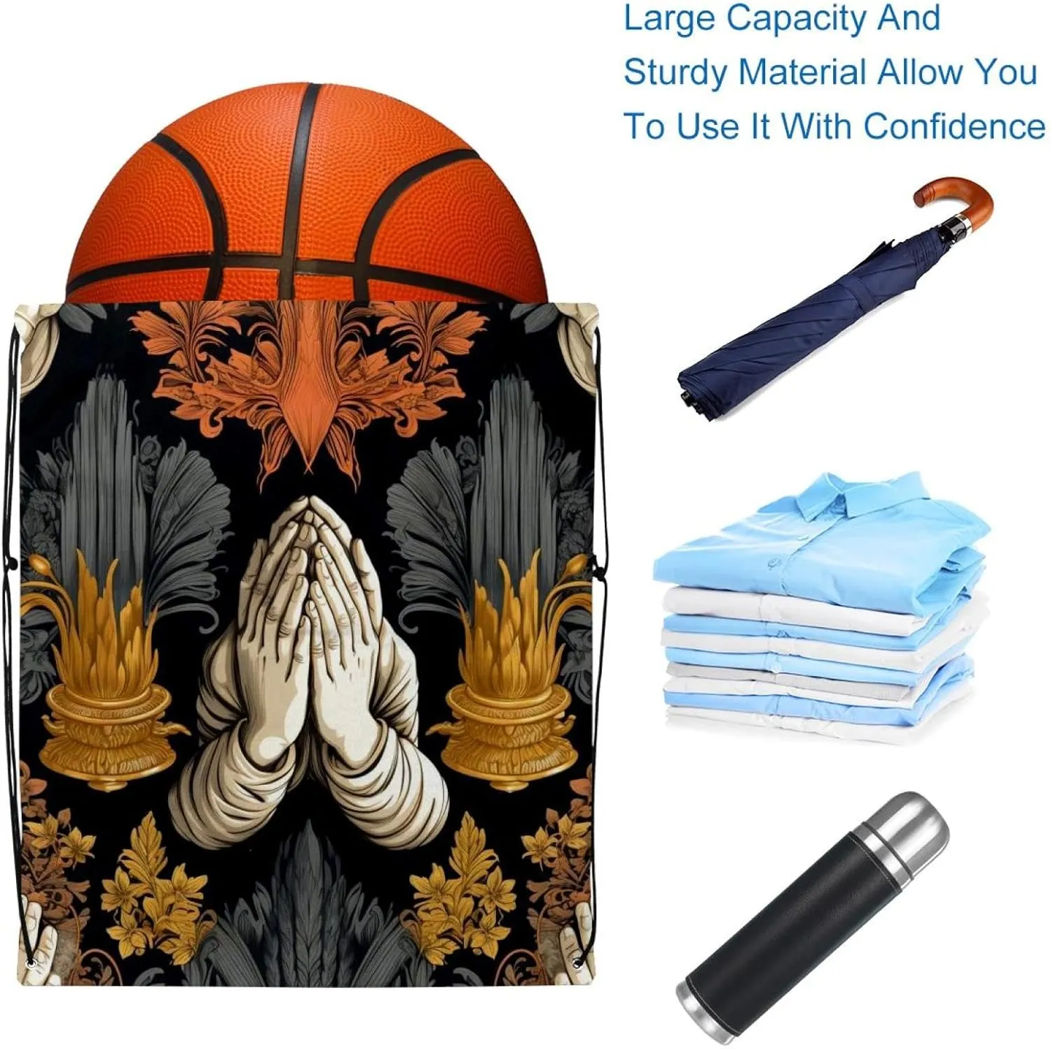 2 Pcs Praying hands Drawstring Backpack Bag Sport Gym Sack pack