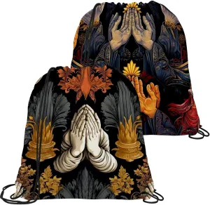 2 Pcs Praying hands Drawstring Backpack Bag Sport Gym Sack pack