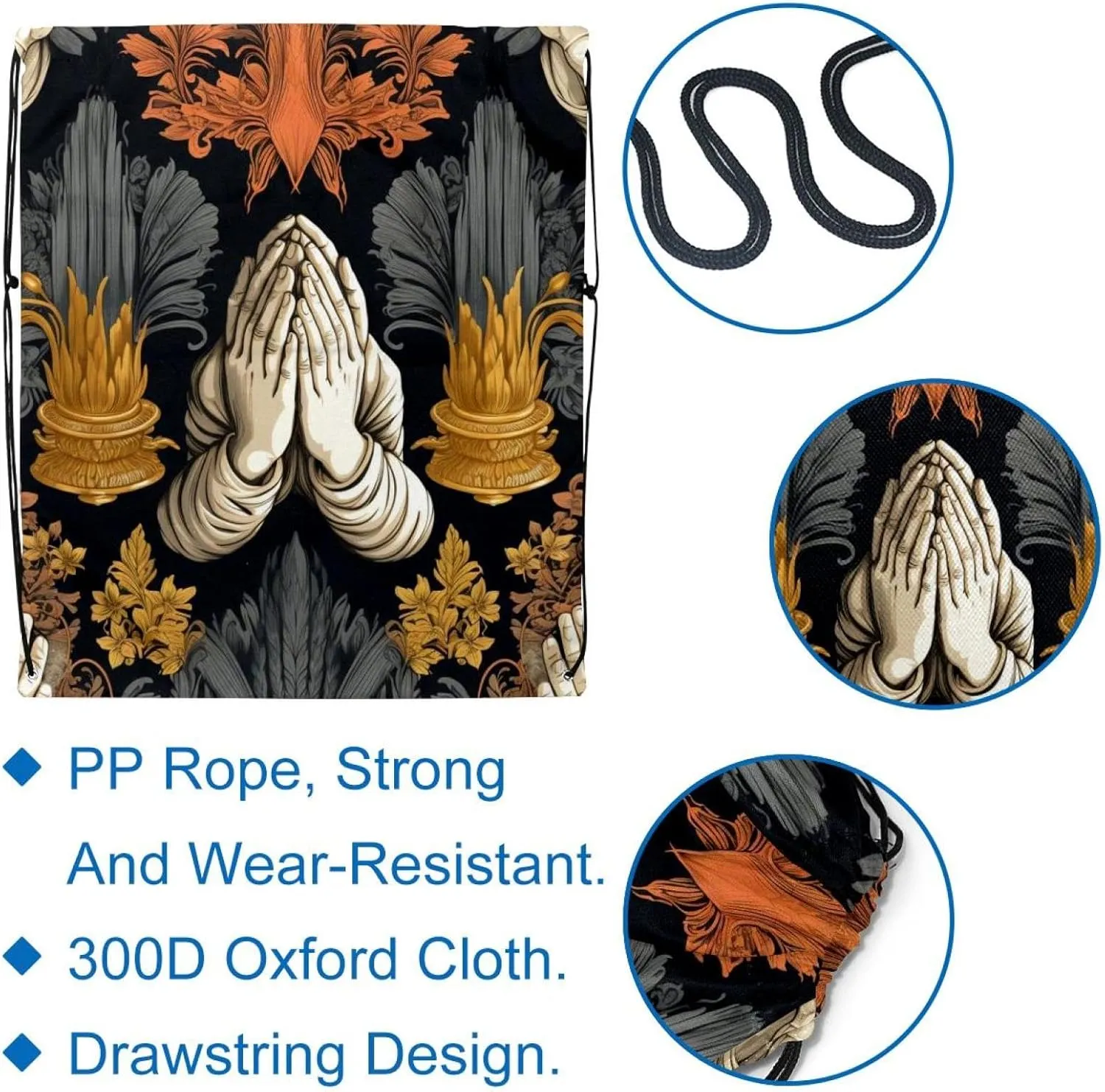 2 Pcs Praying hands Drawstring Backpack Bag Sport Gym Sack pack