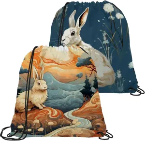 2 Pcs Rabbit Bunny Drawstring Backpack Bag Sport Gym Sack pack