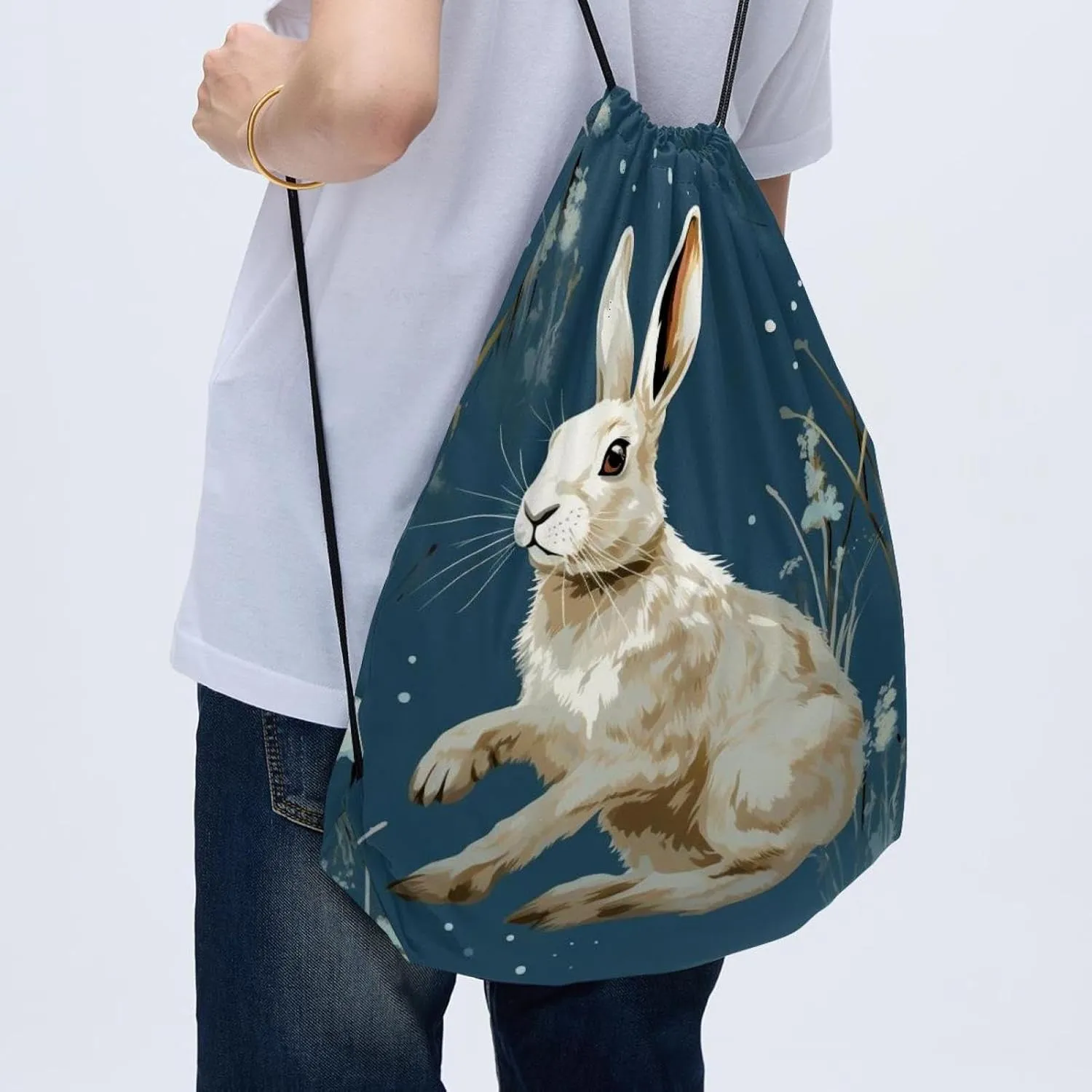 2 Pcs Rabbit Bunny Drawstring Backpack Bag Sport Gym Sack pack