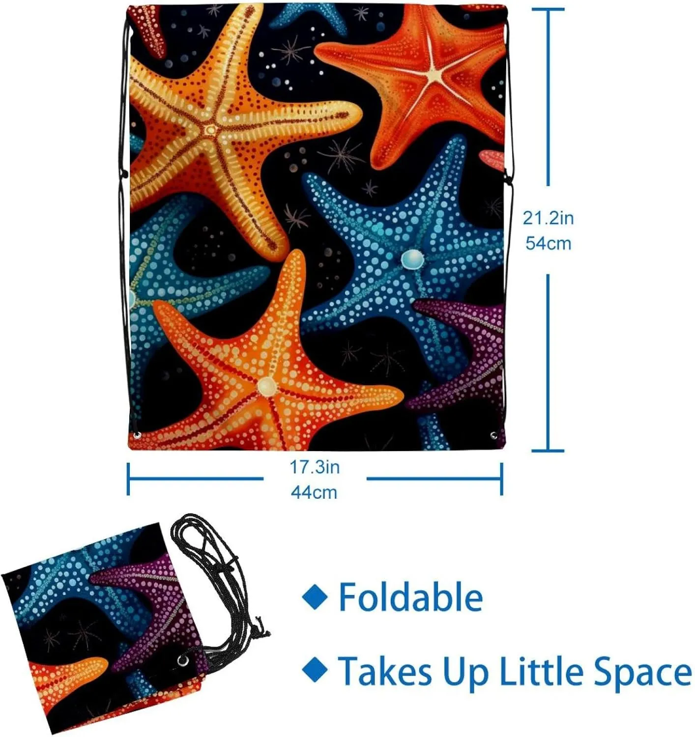 2 Pcs Starfish Drawstring Backpack String Bag Sports Sack pack Gym Sack Side Pocket for Men Women
