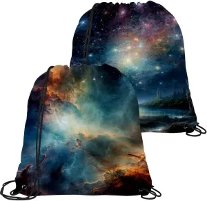 2 Pcs Stars Nebula Drawstring Backpack Sports Gym Sack pack String Bag for Women Men
