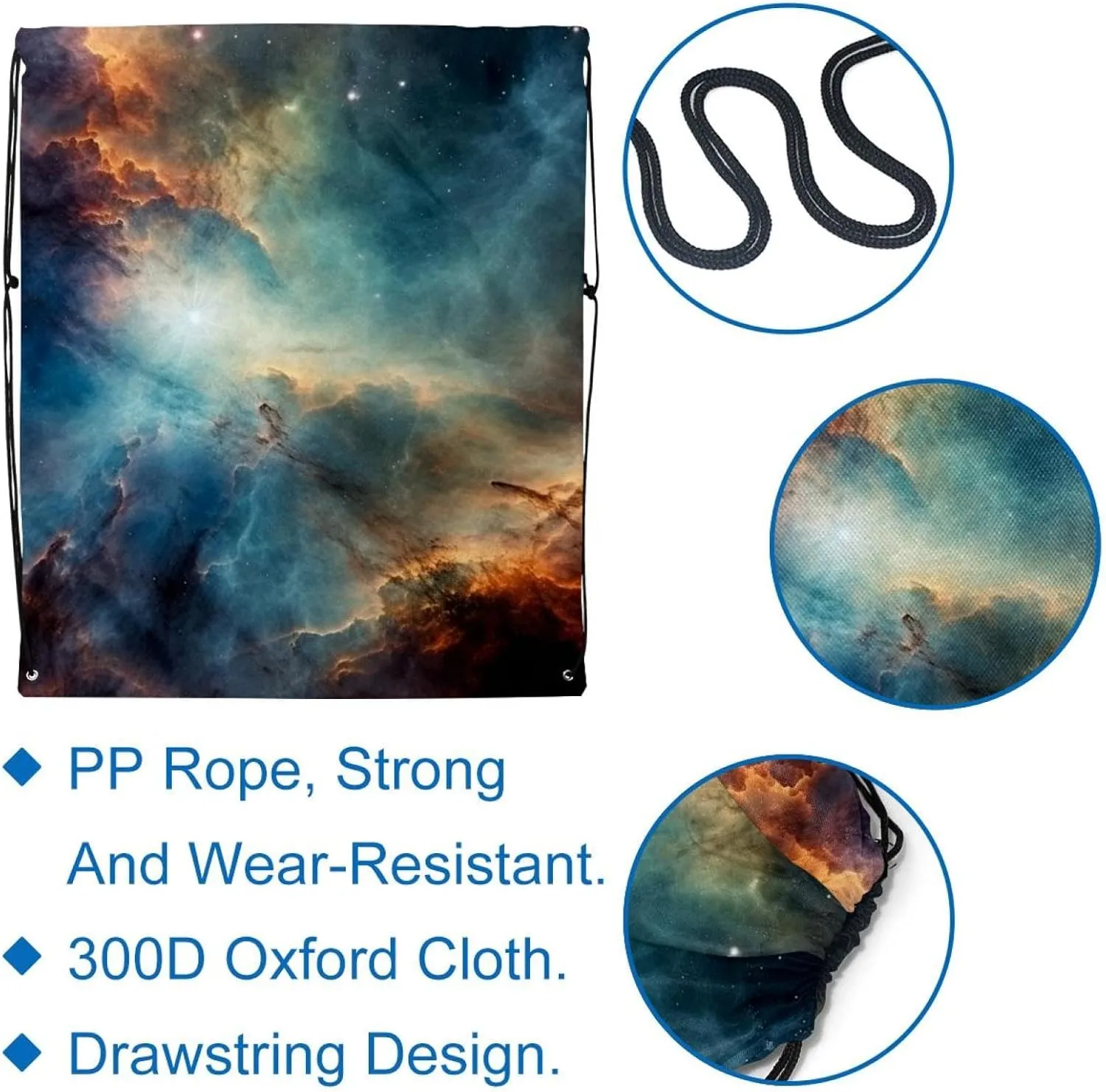 2 Pcs Stars Nebula Drawstring Backpack Sports Gym Sack pack String Bag for Women Men