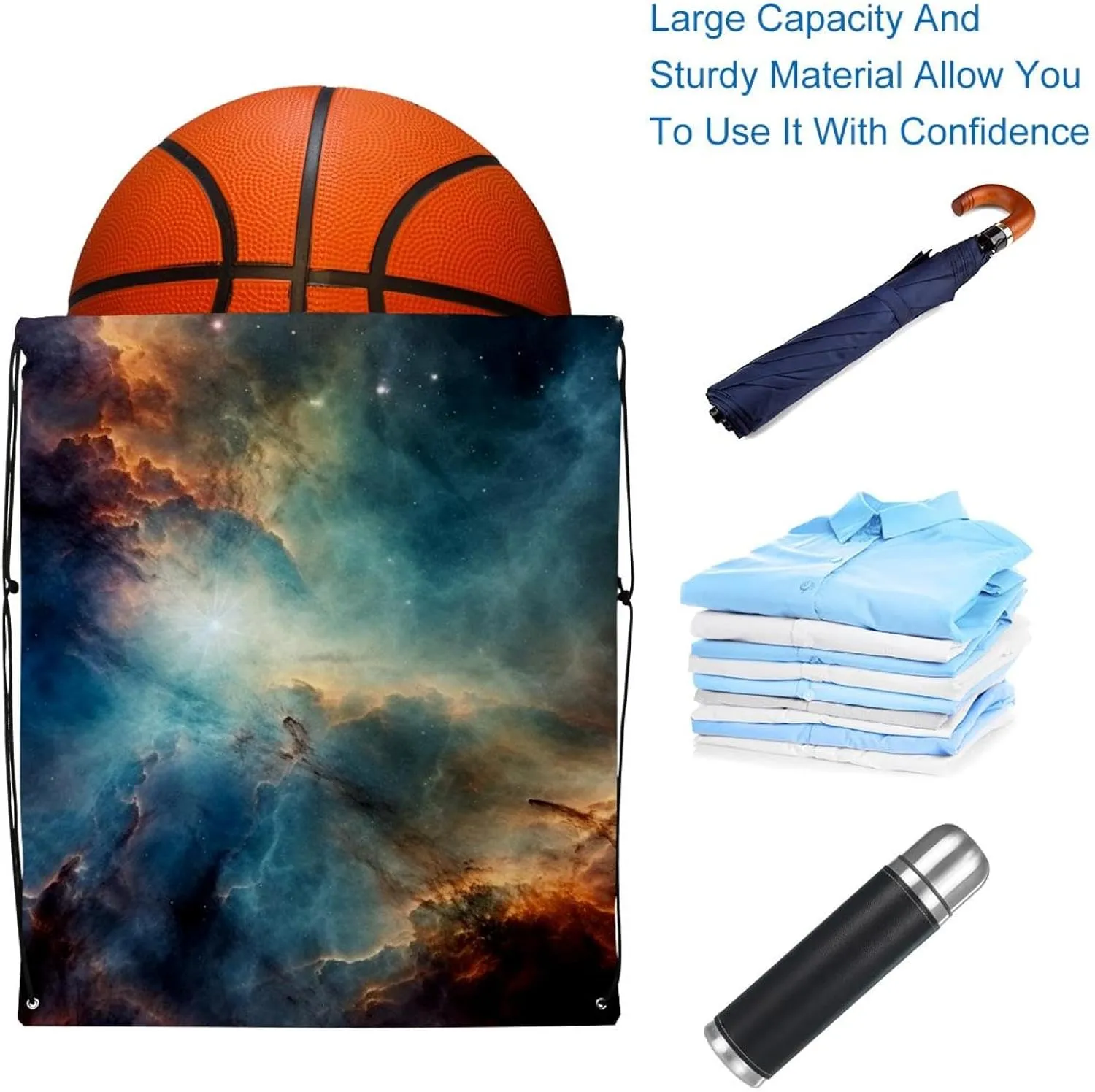 2 Pcs Stars Nebula Drawstring Backpack Sports Gym Sack pack String Bag for Women Men