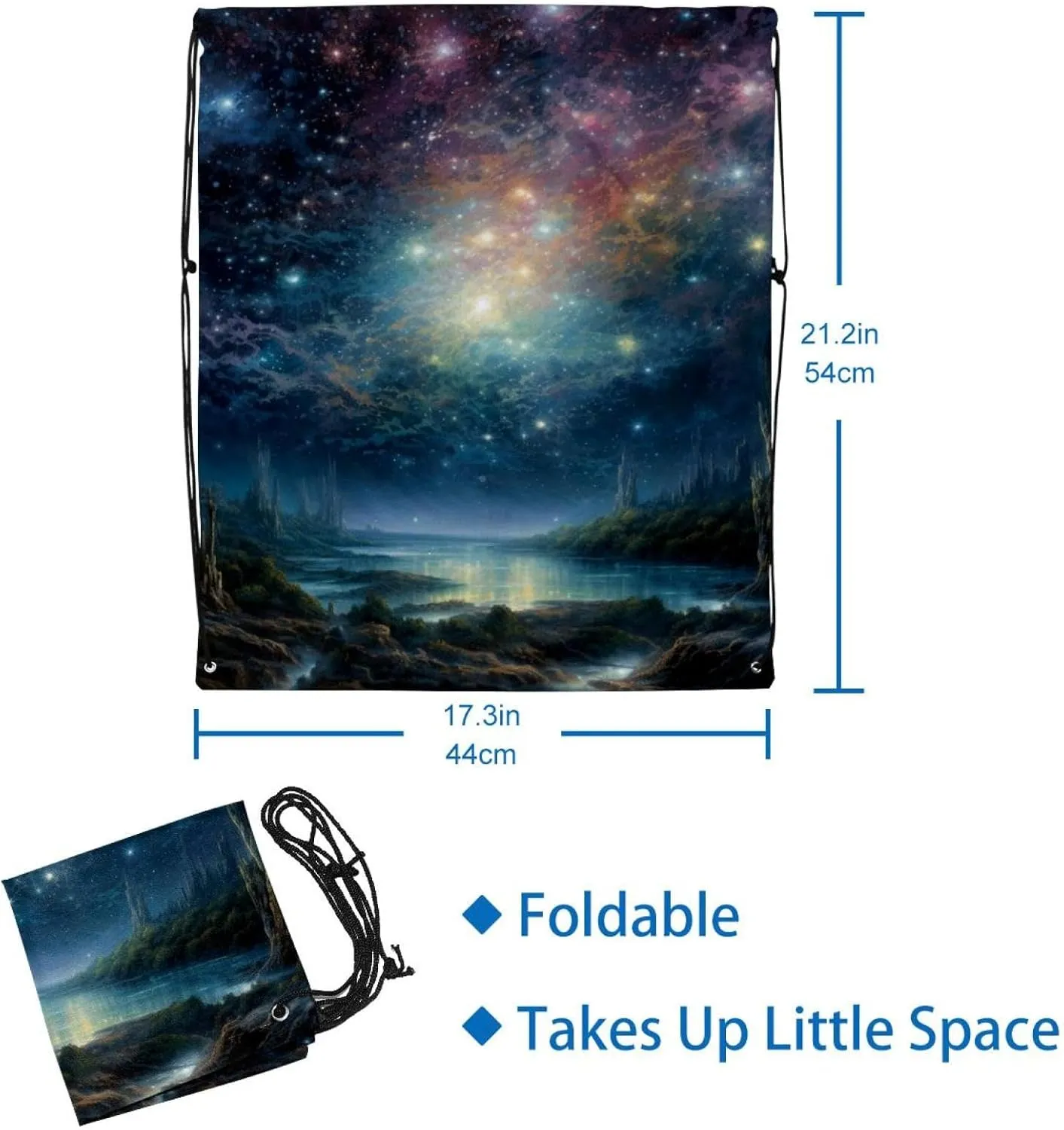 2 Pcs Stars Nebula Drawstring Backpack Sports Gym Sack pack String Bag for Women Men