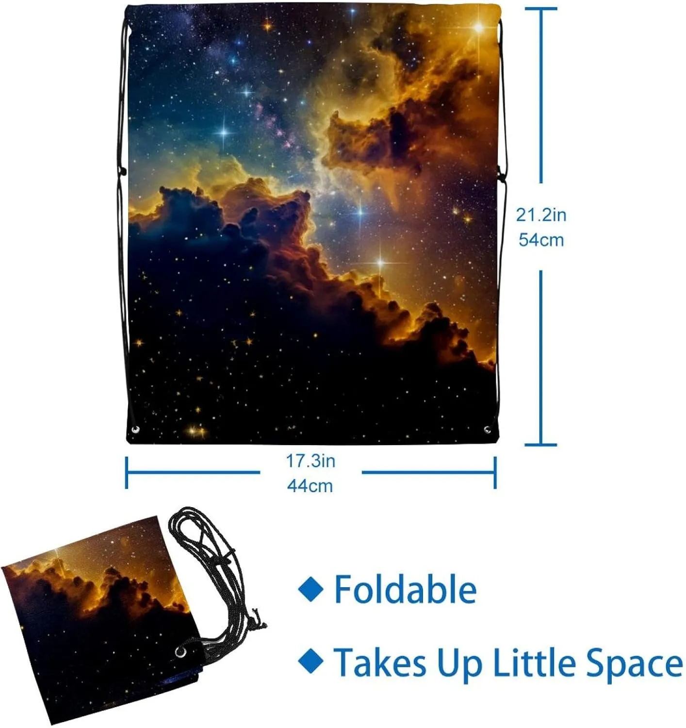 2 Pcs Stars Nebula Drawstring Backpack String Bag Sports Sack pack Gym Sack Side Pocket for Men Women