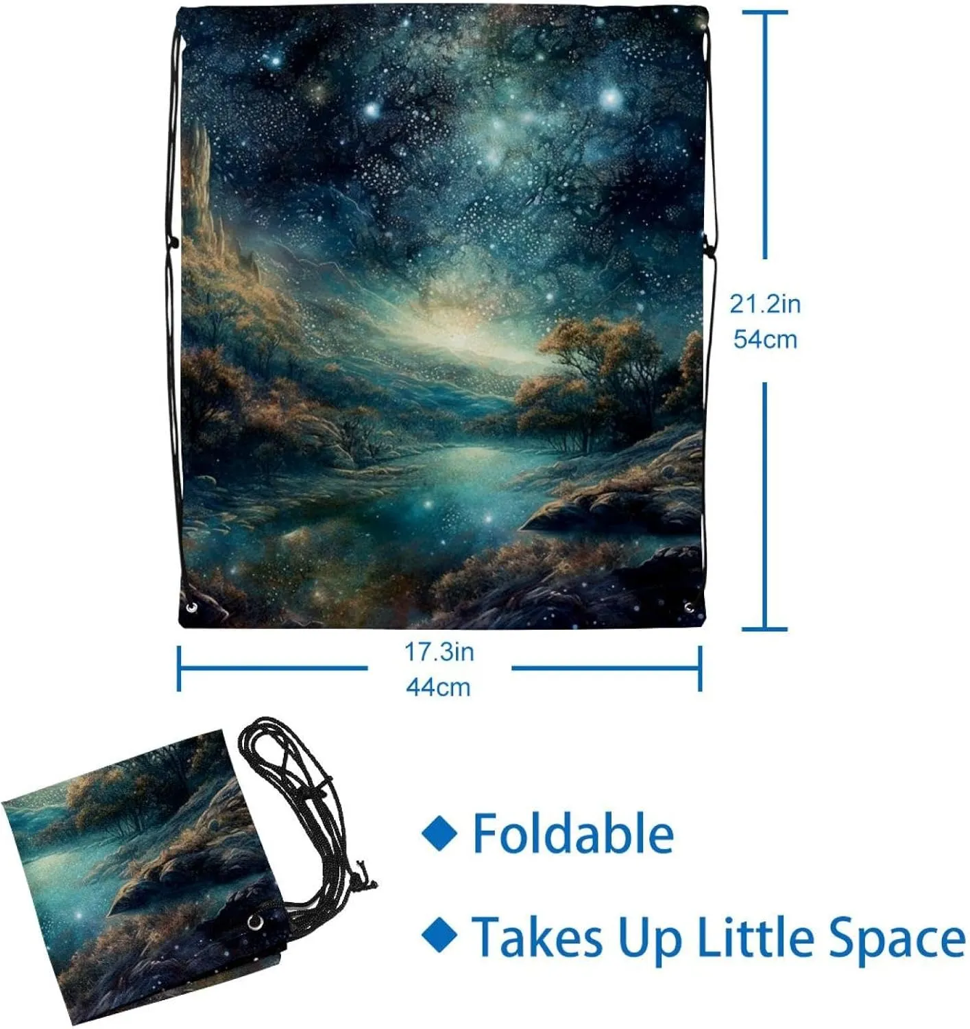 2 Pcs Stars Nebula Drawstring Backpack String Bag Sports Sack pack Gym Sack Side Pocket for Men Women