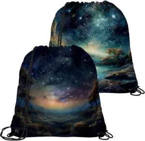 2 Pcs Stars Nebula Drawstring Backpack String Bag Sports Sack pack Gym Sack Side Pocket for Men Women