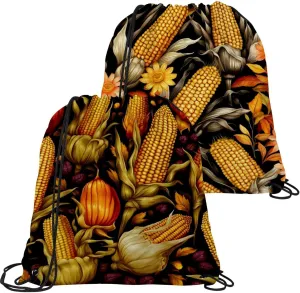 2 Pcs Thanksgiving Corn Drawstring Backpack Bag Sport Gym Sack pack