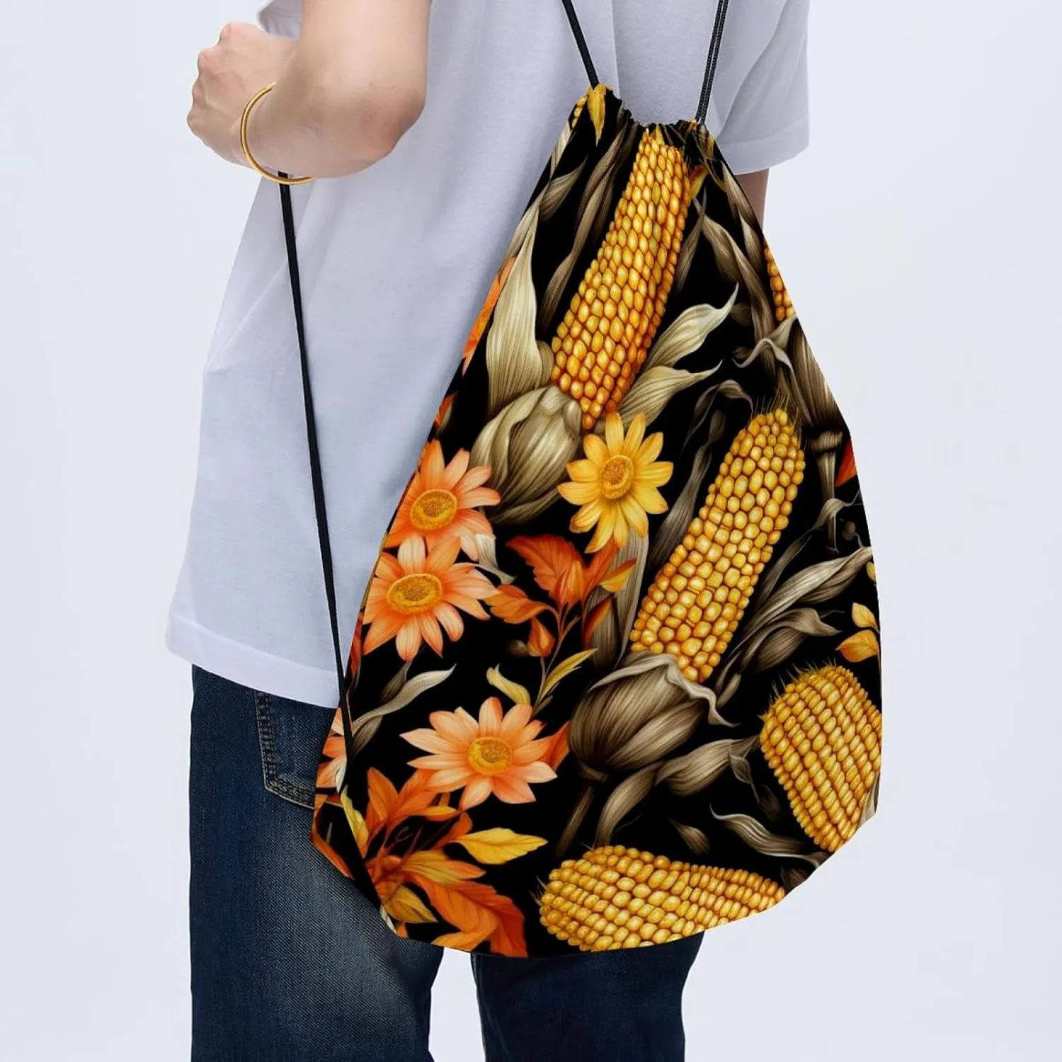 2 Pcs Thanksgiving Corn Drawstring Backpack Bag Sport Gym Sack pack