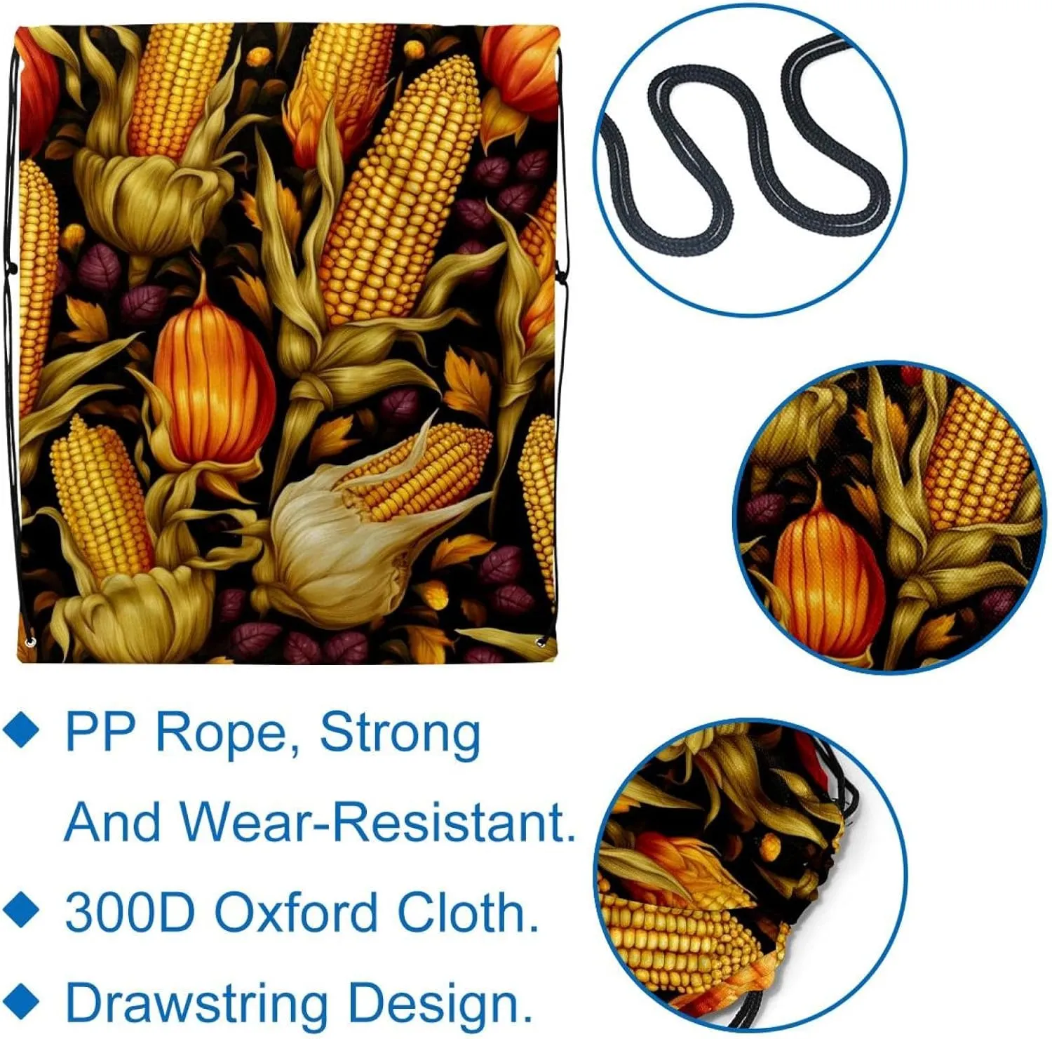 2 Pcs Thanksgiving Corn Drawstring Backpack Bag Sport Gym Sack pack