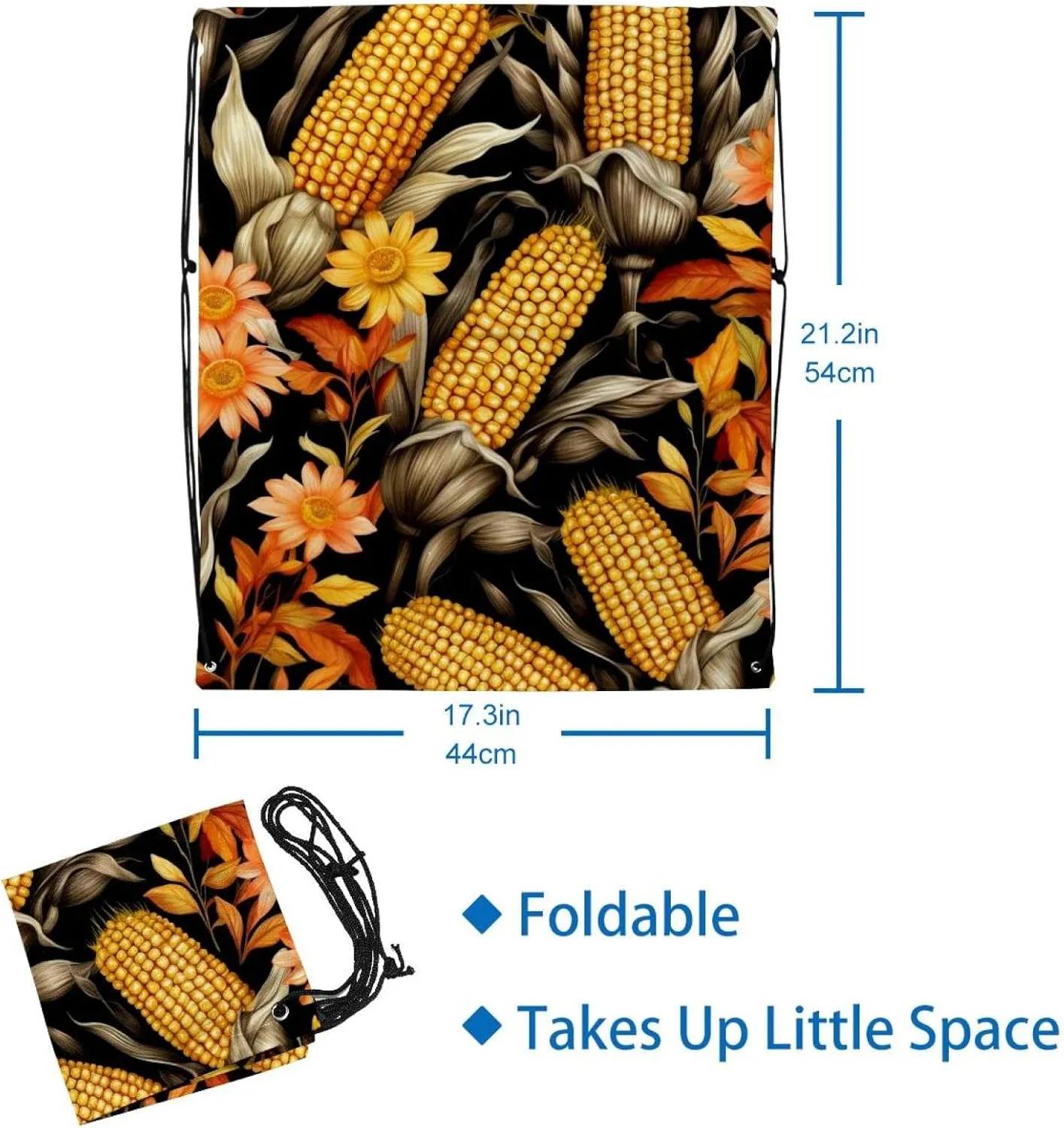 2 Pcs Thanksgiving Corn Drawstring Backpack Bag Sport Gym Sack pack