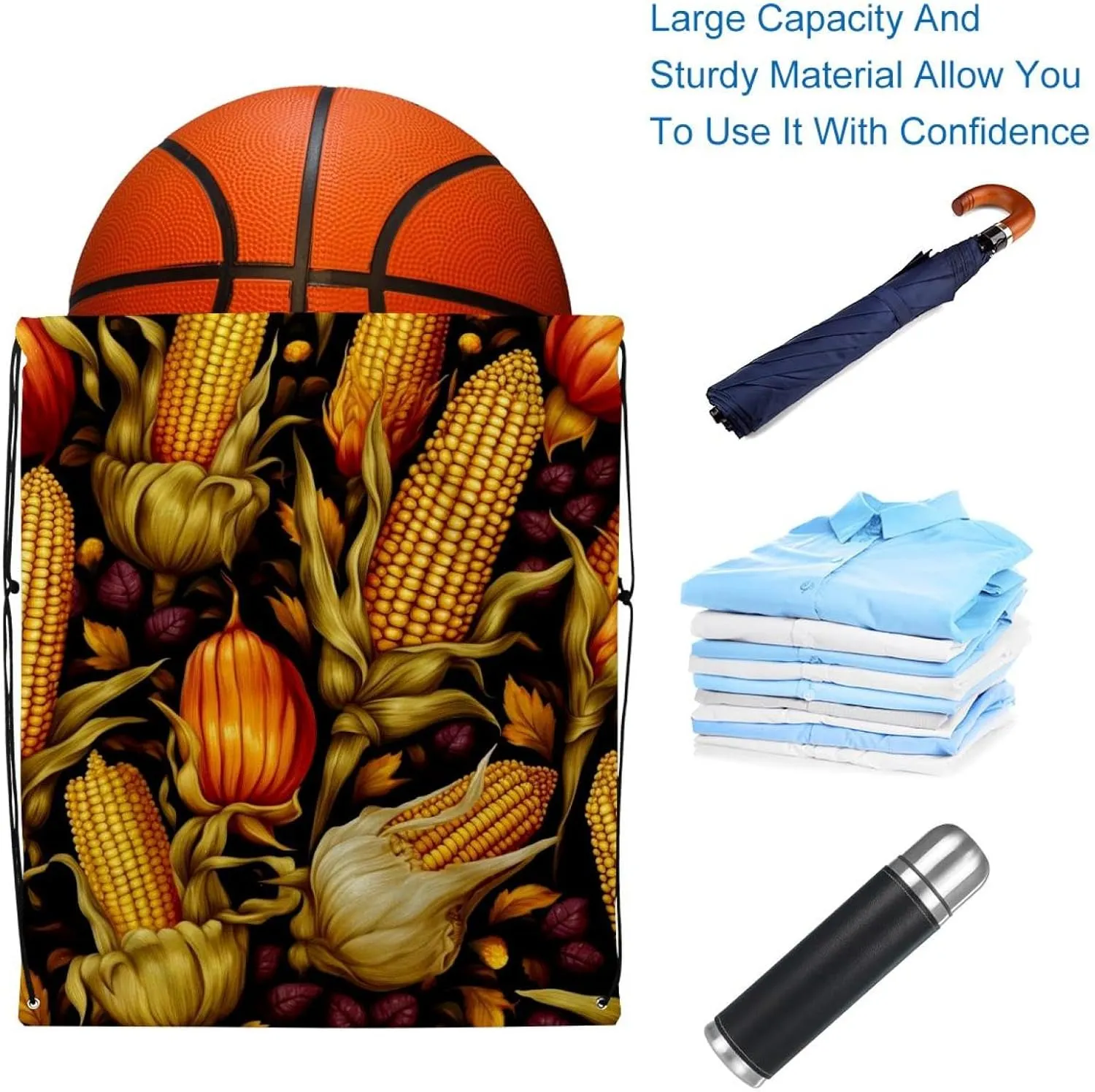 2 Pcs Thanksgiving Corn Drawstring Backpack Bag Sport Gym Sack pack