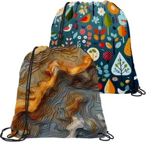 2 Pcs Topographic Map Drawstring Backpack Sports Gym Sack pack String Bag for Women Men