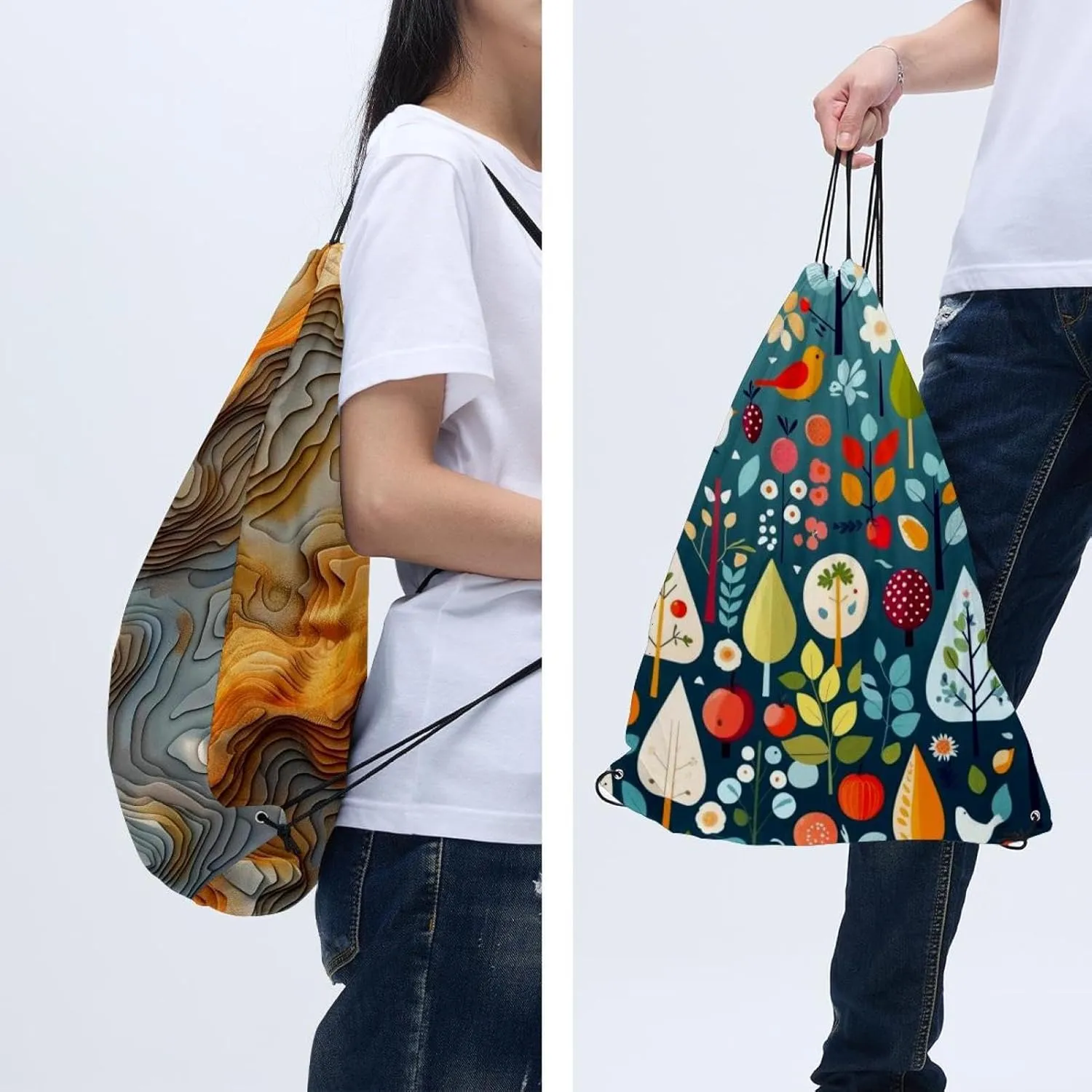 2 Pcs Topographic Map Drawstring Backpack Sports Gym Sack pack String Bag for Women Men