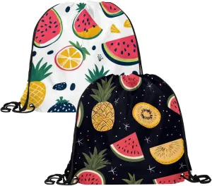 2 Pcs watermelon pineapple 9 Drawstring Backpack String Bag Sports Sack pack Gym Sack Side Pocket for Men Women
