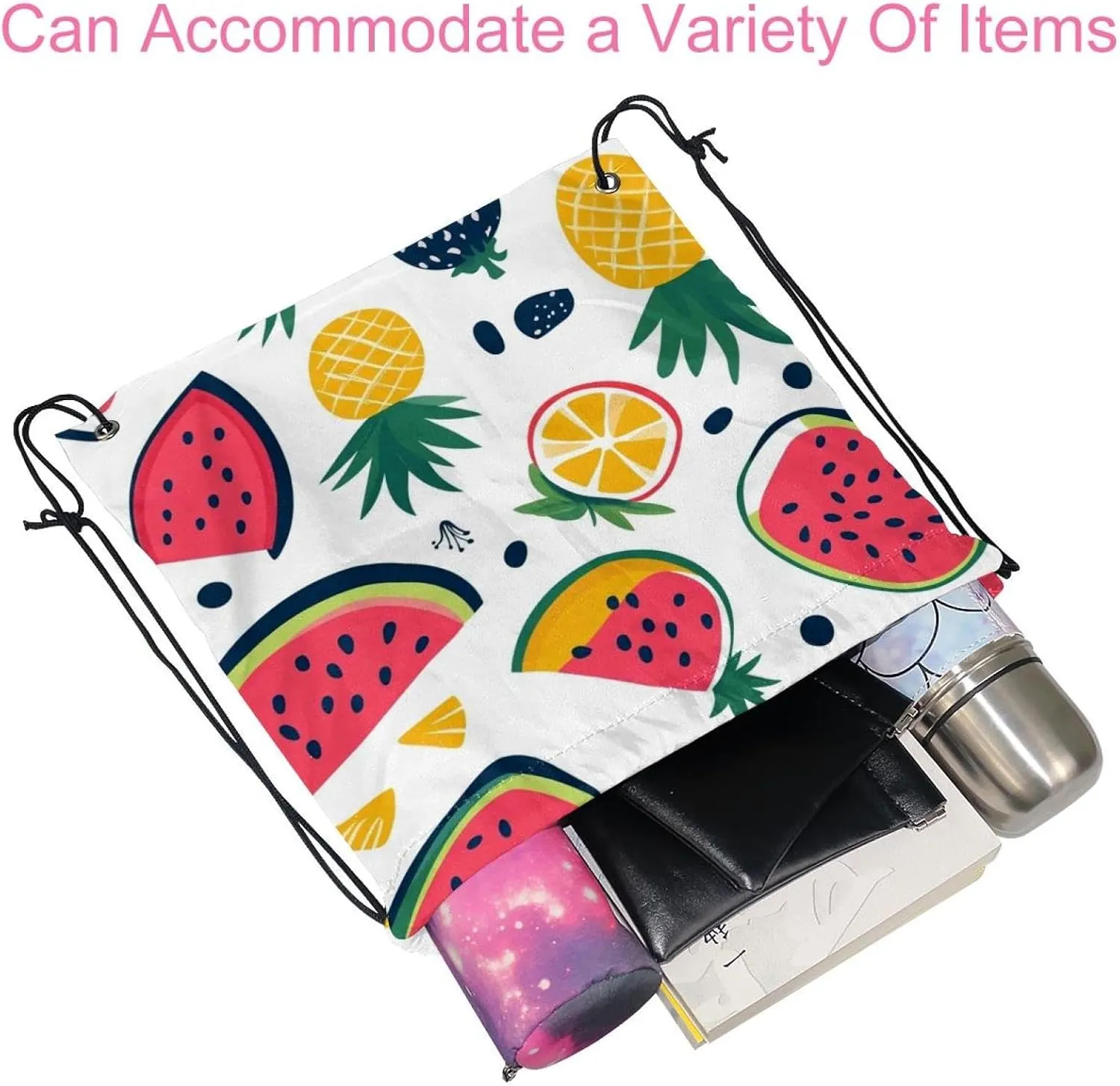 2 Pcs watermelon pineapple 9 Drawstring Backpack String Bag Sports Sack pack Gym Sack Side Pocket for Men Women