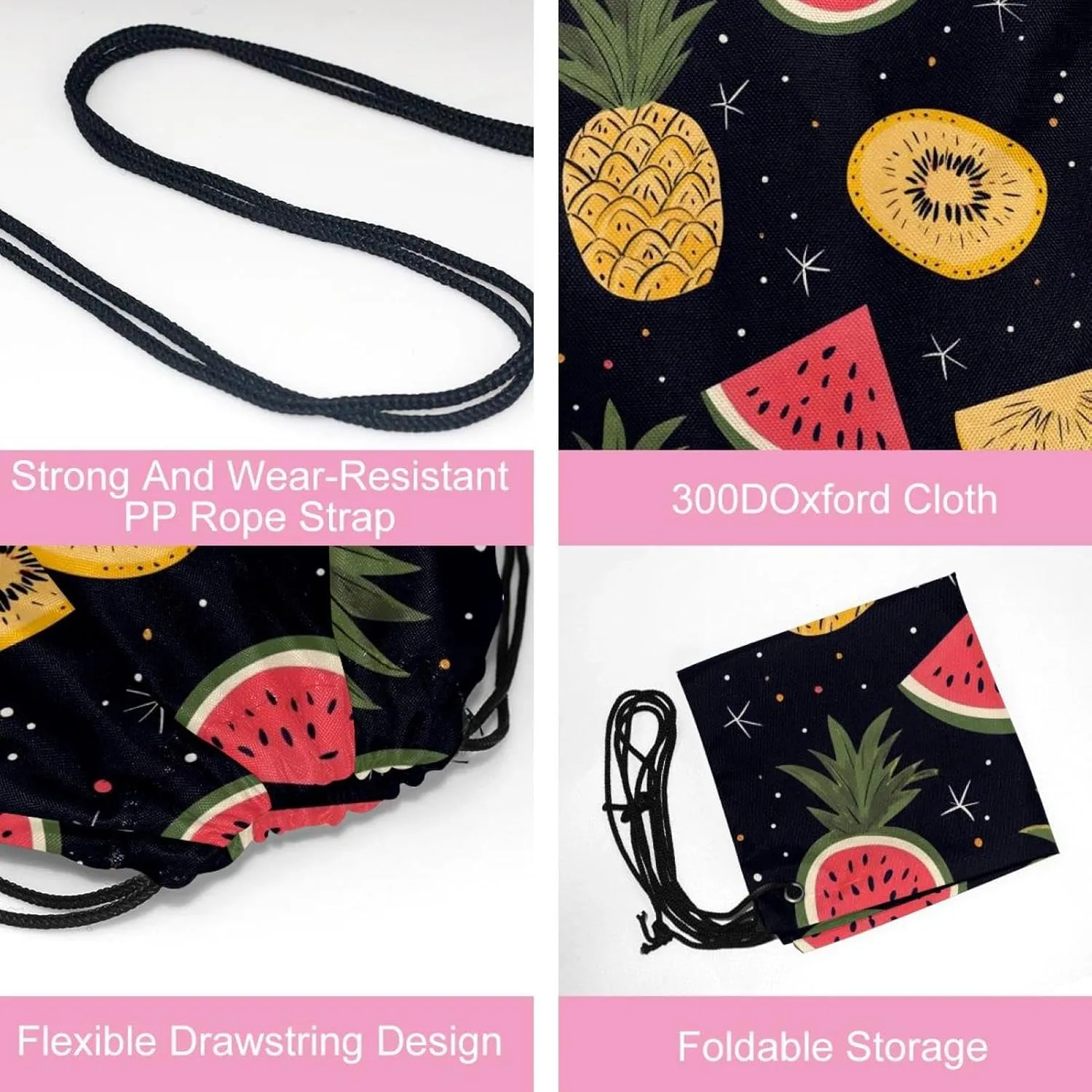 2 Pcs watermelon pineapple 9 Drawstring Backpack String Bag Sports Sack pack Gym Sack Side Pocket for Men Women