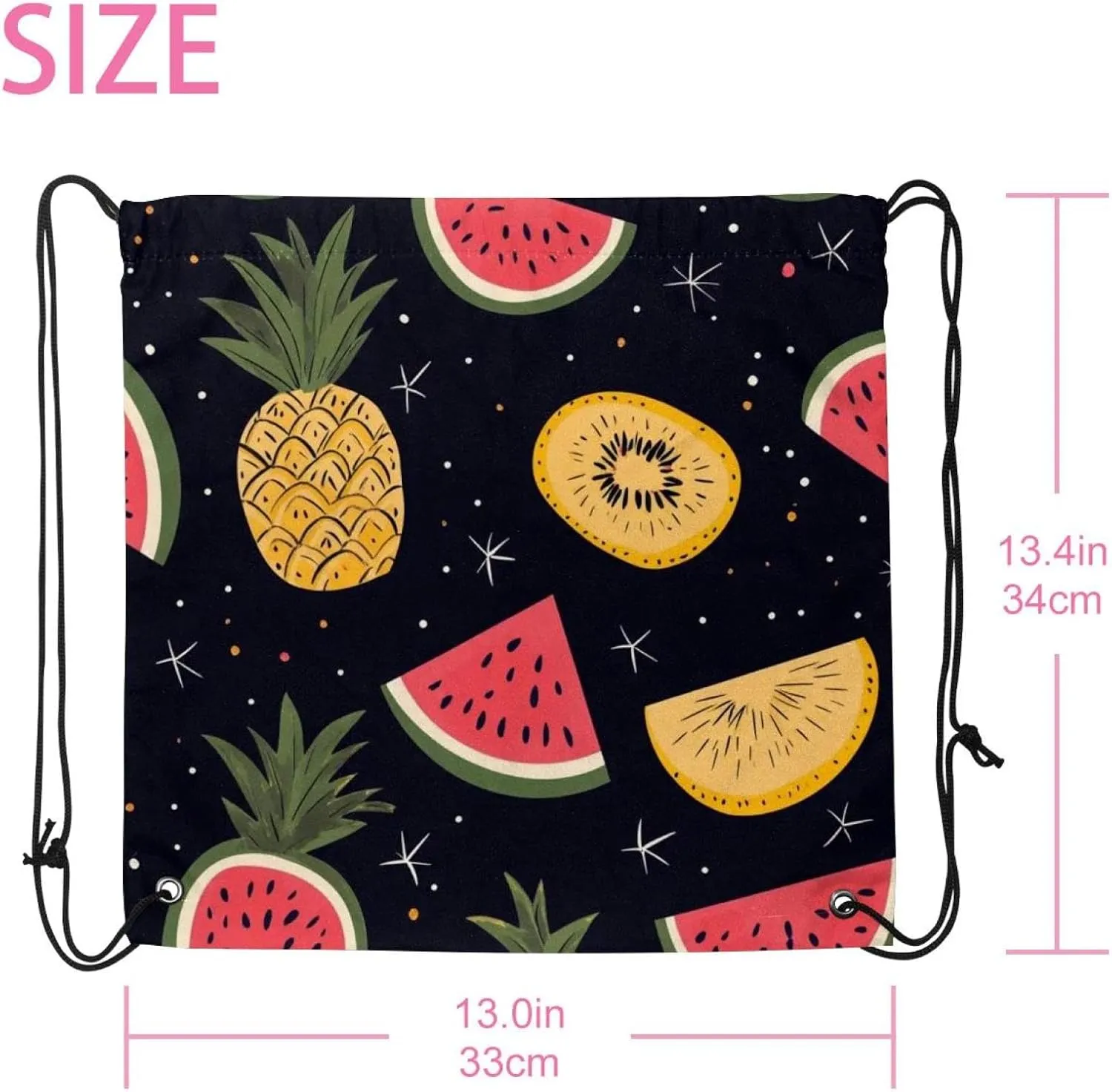 2 Pcs watermelon pineapple 9 Drawstring Backpack String Bag Sports Sack pack Gym Sack Side Pocket for Men Women