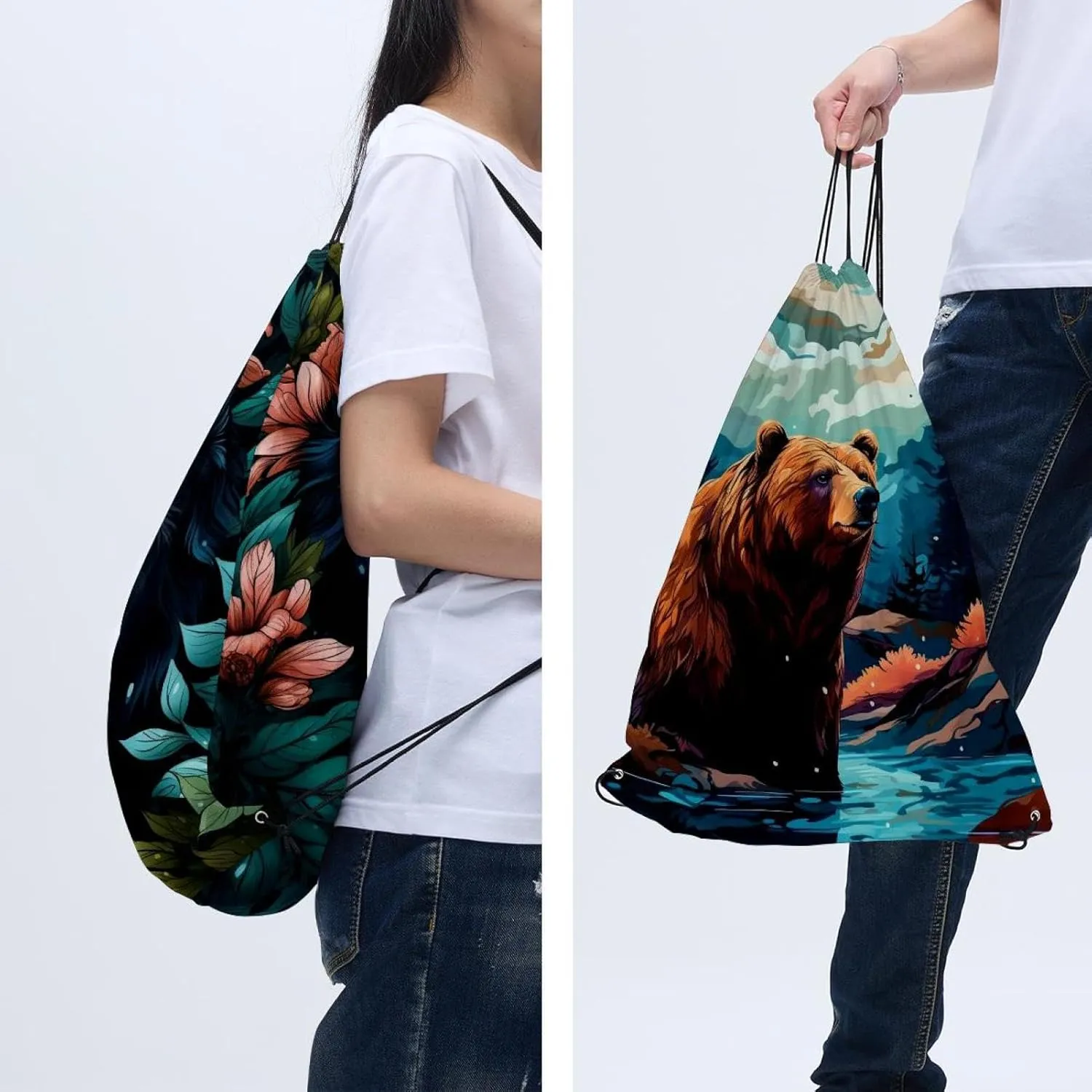 2 Pieces Bear Drawstring Backpack for Party Gym Sport Trip