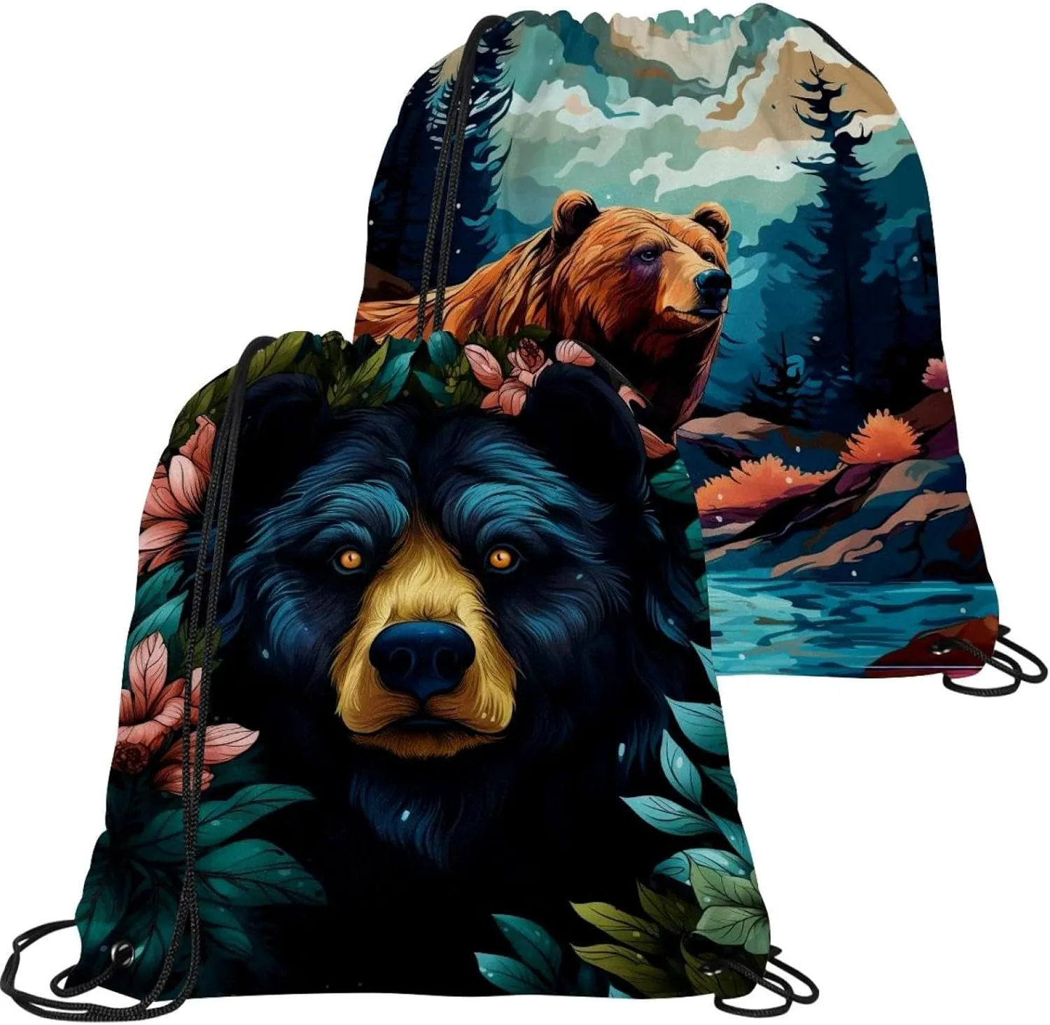 2 Pieces Bear Drawstring Backpack for Party Gym Sport Trip