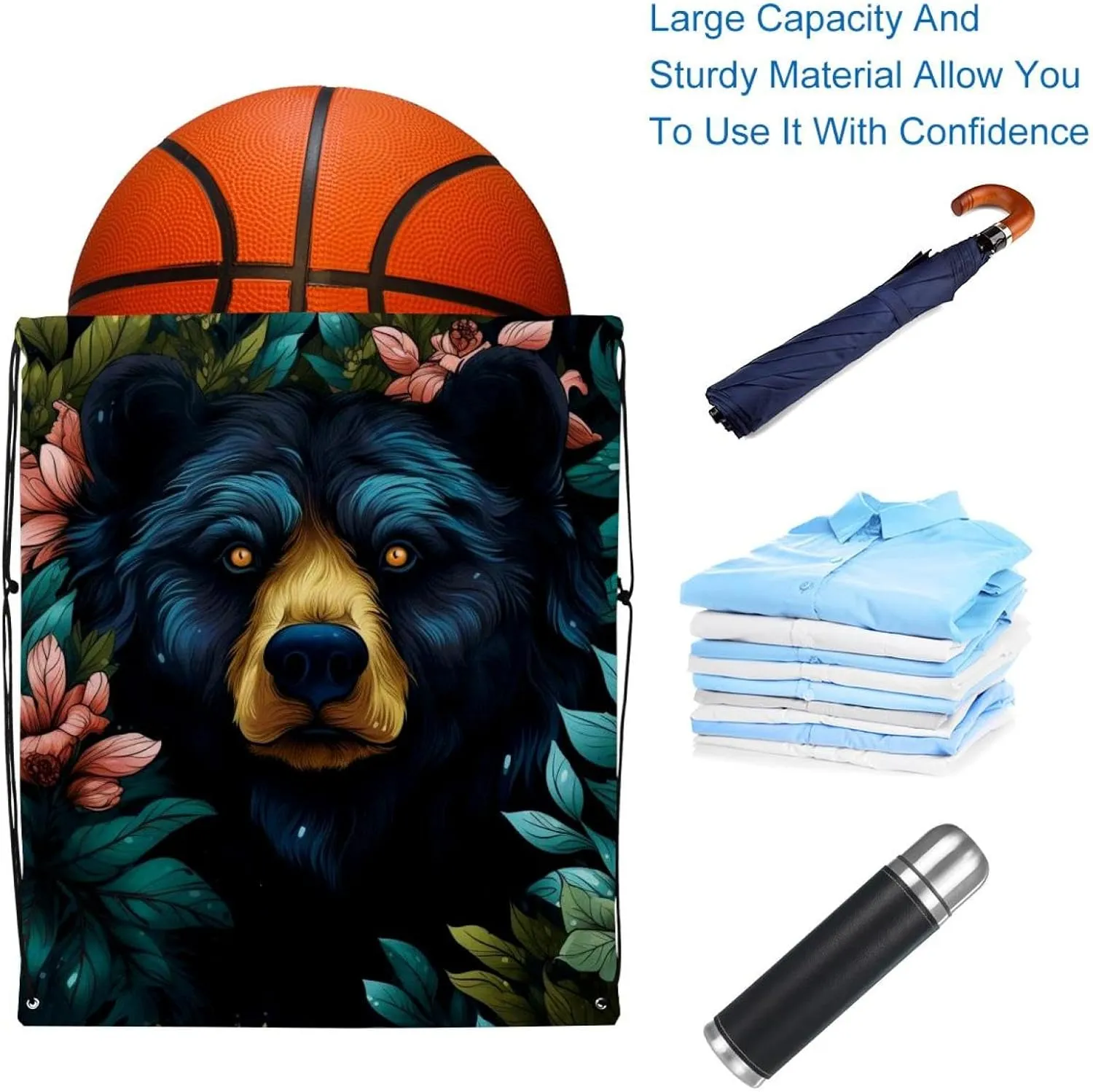 2 Pieces Bear Drawstring Backpack for Party Gym Sport Trip