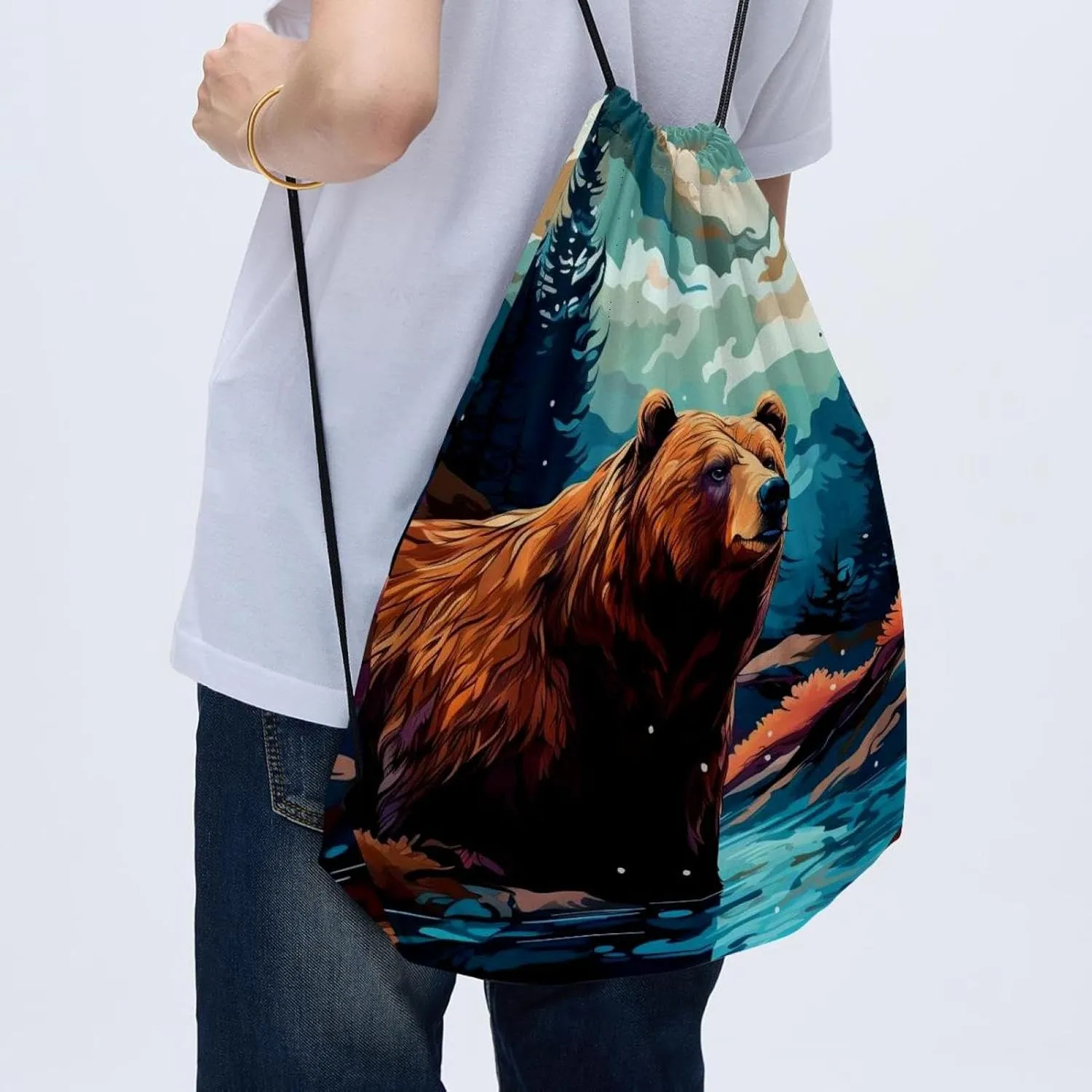 2 Pieces Bear Drawstring Backpack for Party Gym Sport Trip