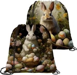 2 Pieces Drawstring Backpacks, Easter Draw String Back Bag Drawstring Bags for Sports, Gym, Travel, Swimming, Beach