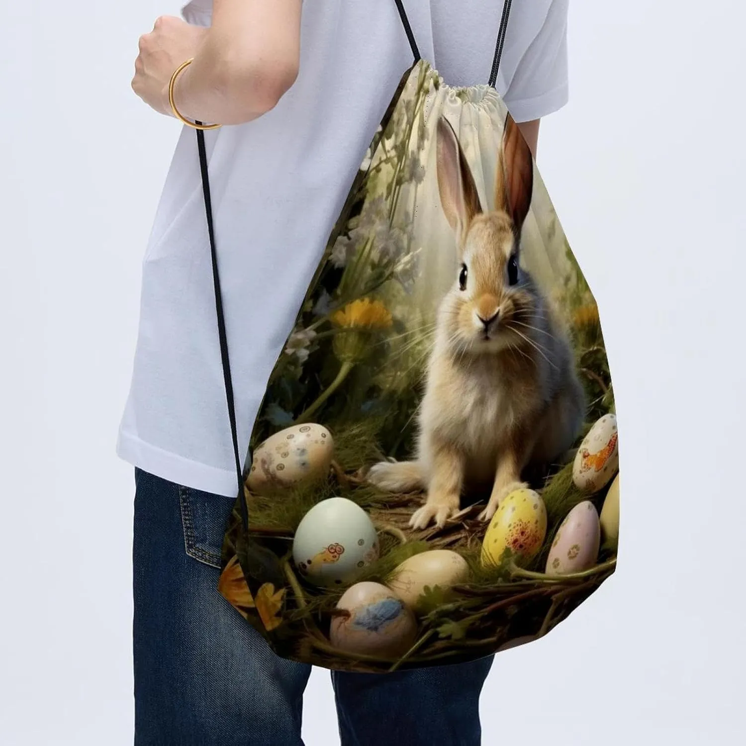 2 Pieces Drawstring Backpacks, Easter Draw String Back Bag Drawstring Bags for Sports, Gym, Travel, Swimming, Beach