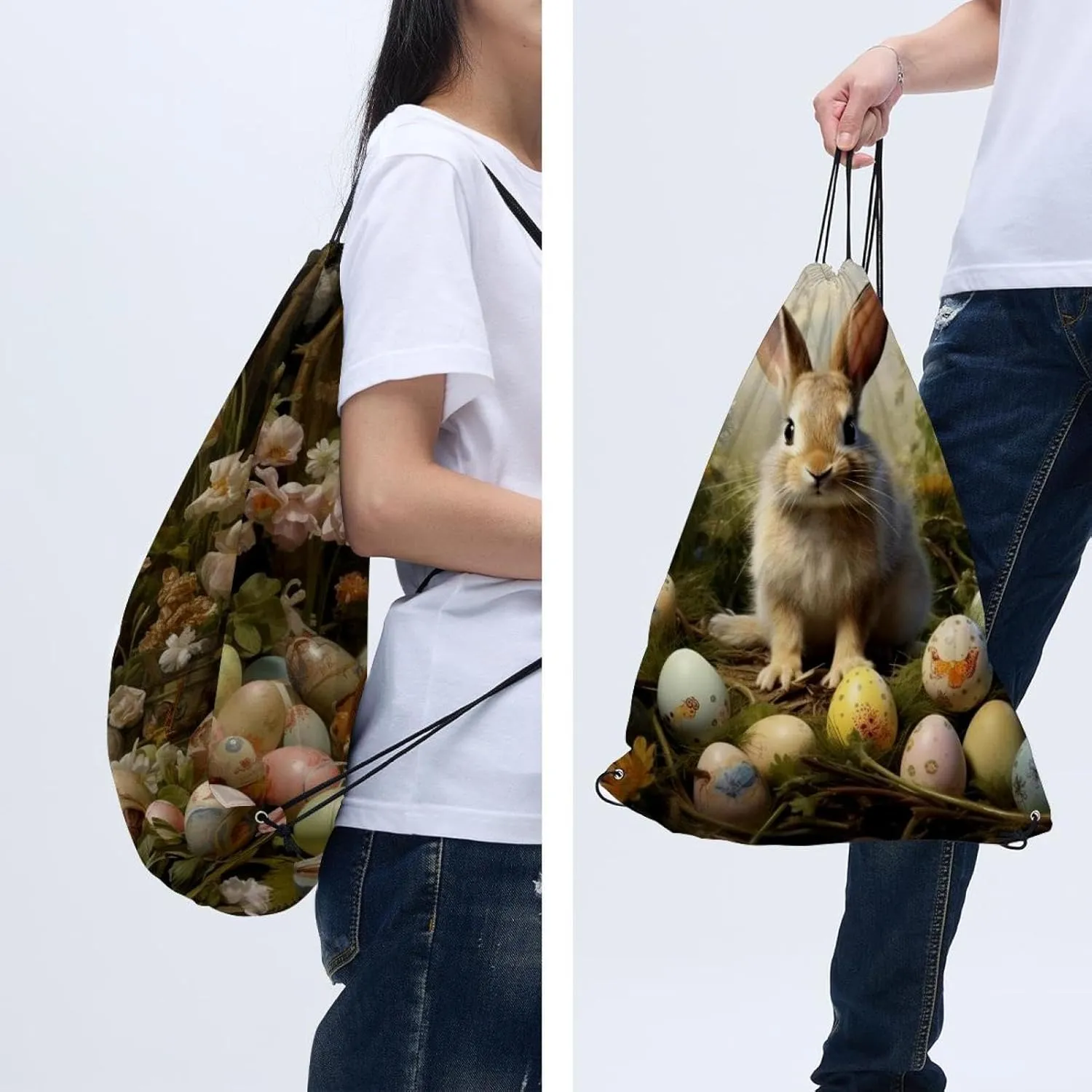 2 Pieces Drawstring Backpacks, Easter Draw String Back Bag Drawstring Bags for Sports, Gym, Travel, Swimming, Beach